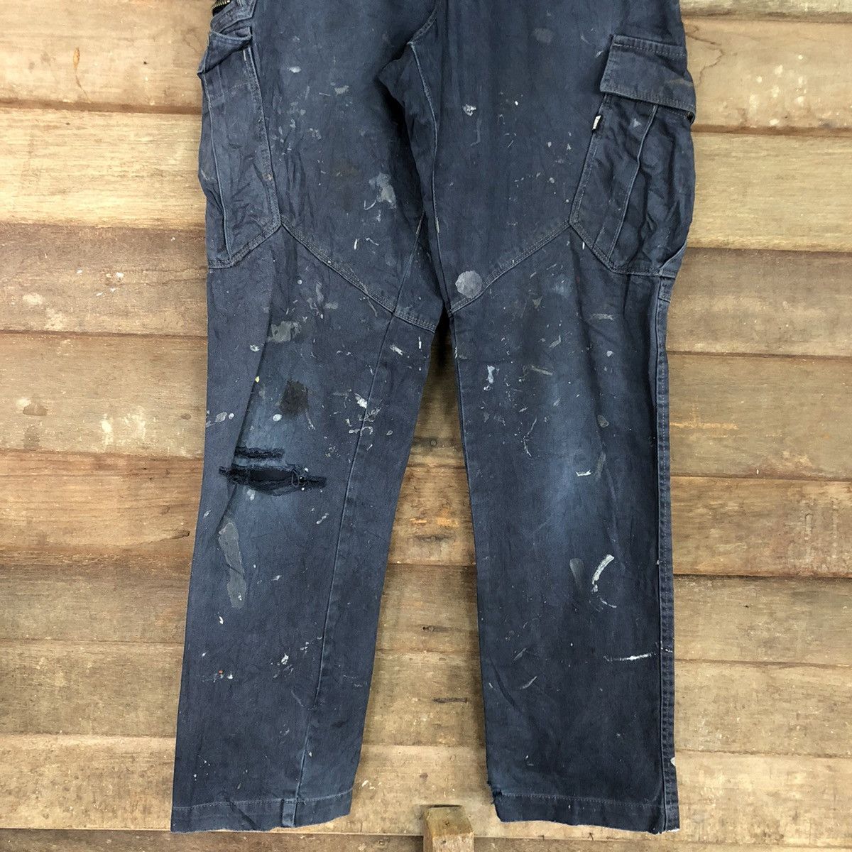Japanese Brand DLL Tora Dark paint dirty Blue Multipocket Cargo Pants #c968 Size US 28 / EU 44 - 3 Thumbnail