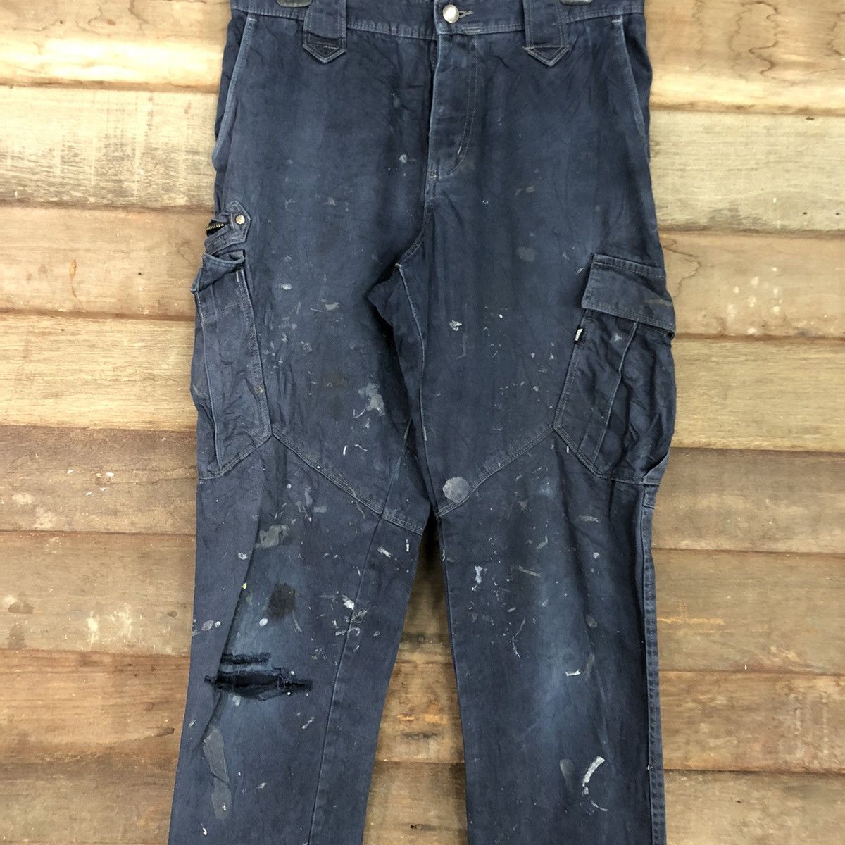 Japanese Brand DLL Tora Dark paint dirty Blue Multipocket Cargo Pants #c968 Size US 28 / EU 44 - 4 Thumbnail