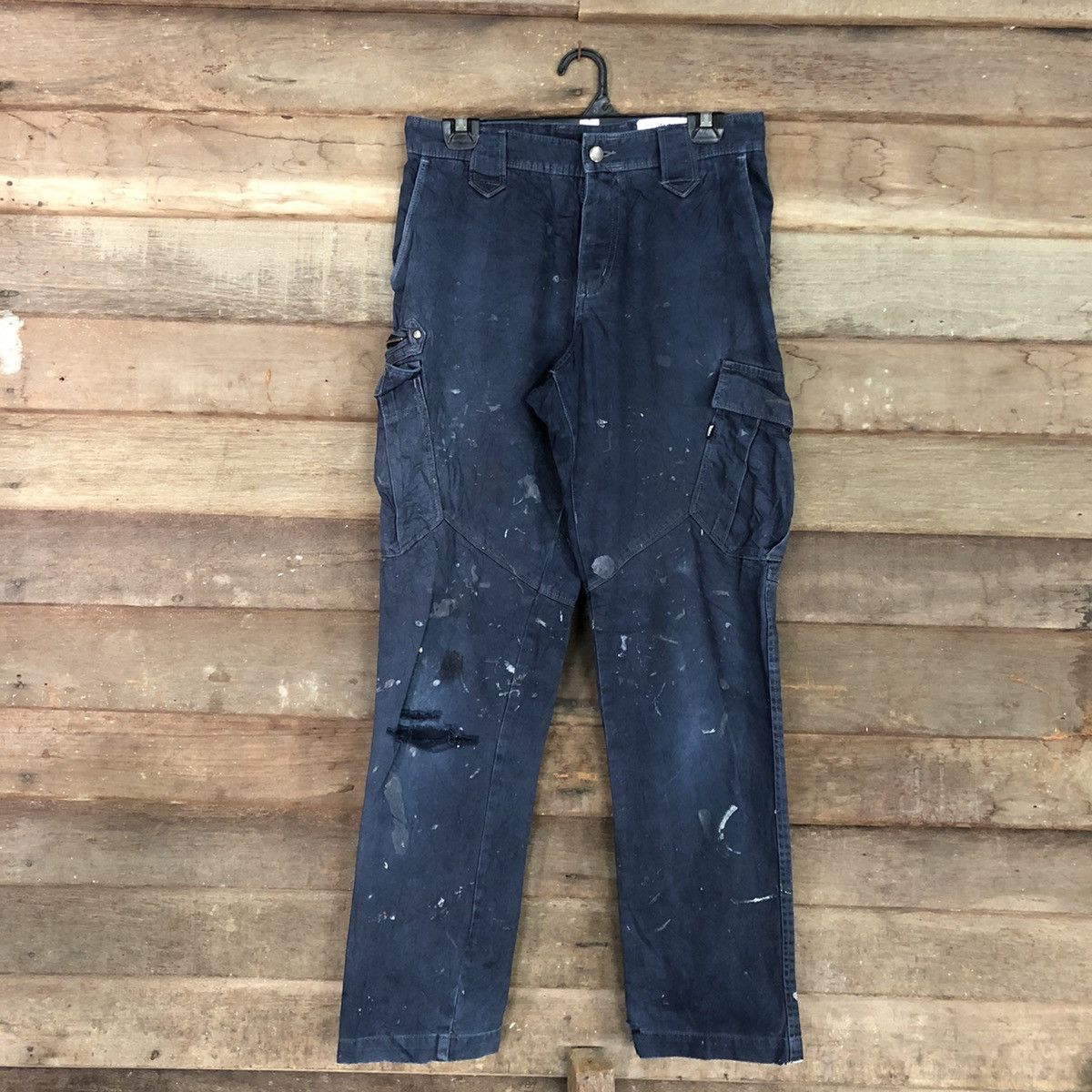 Japanese Brand DLL Tora Dark paint dirty Blue Multipocket Cargo Pants #c968 Size US 28 / EU 44 - 1 Thumbnail