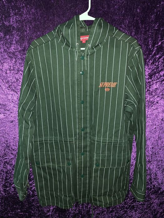 Supreme Supreme Pinstripe Twill Parka FW13 Green/Orange | Grailed