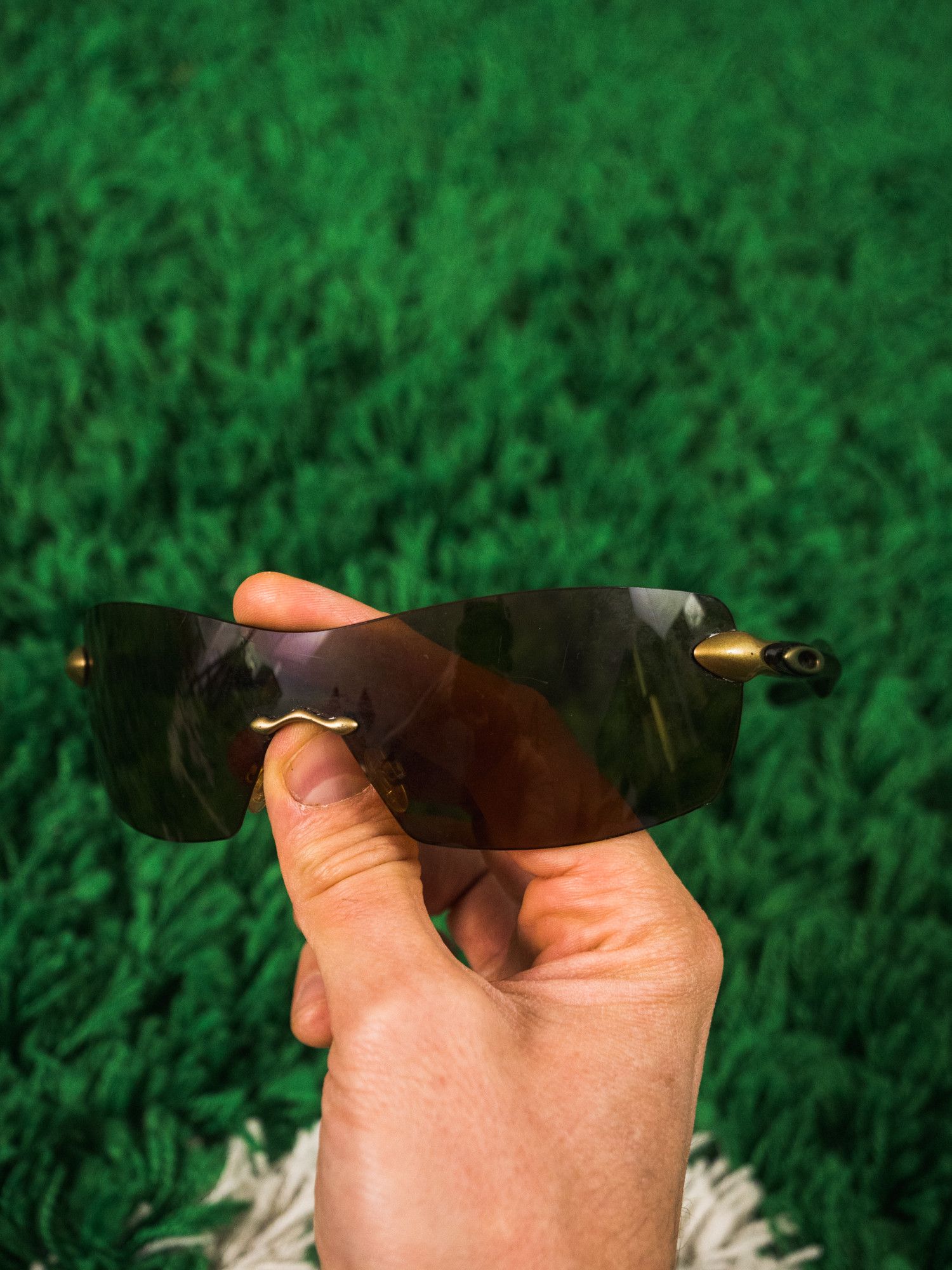 image of Oakley Dartboard Rimless Shield Brown Tortoise Frames 2000 in Black, Men's