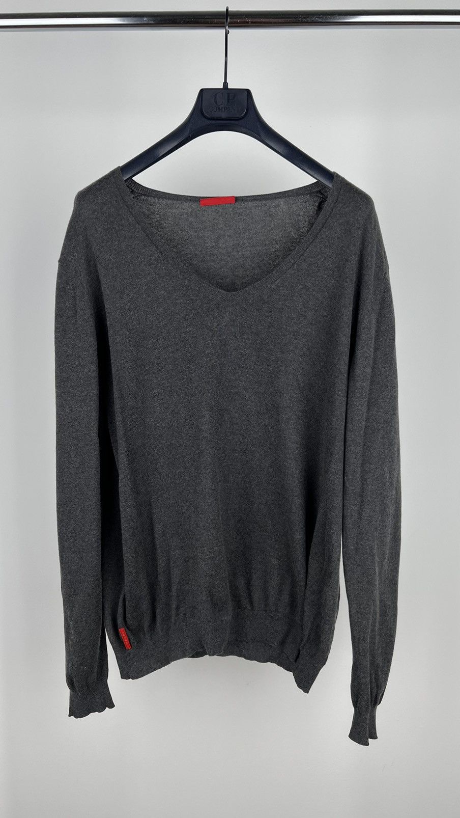 image of Prada Red Tab V Neck Sweater Cashmere in Grey, Men's (Size Large)