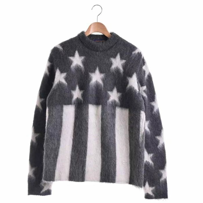 Louis Vuitton Grey USA Flag Mohair Jacquard Crew Neck Sweater M