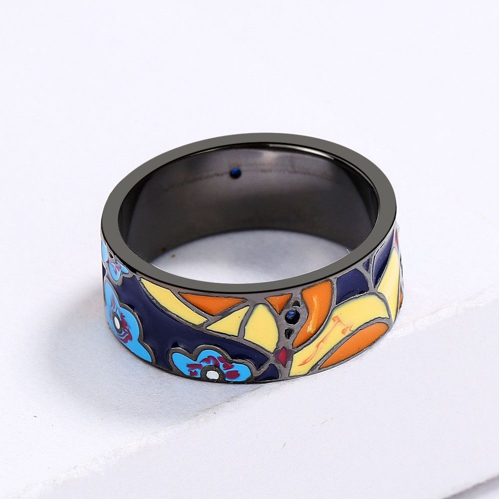Jewelry Blue Spinel Bird Flower Enamel Rings Size ONE SIZE - 1 Thumbnail