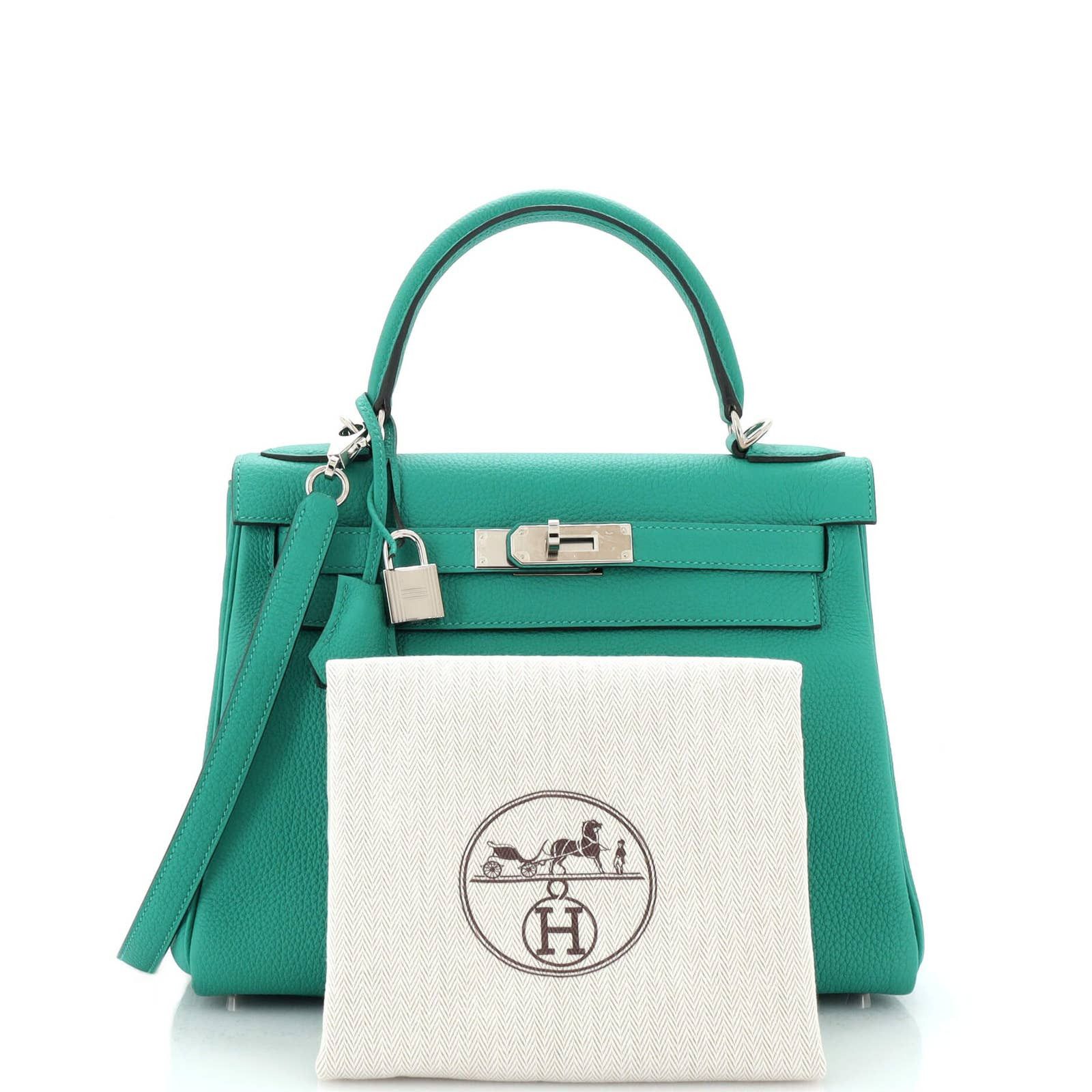 Hermes Kelly Handbag Vert Chartreuse Clemence with Palladium Hardware 28 Green