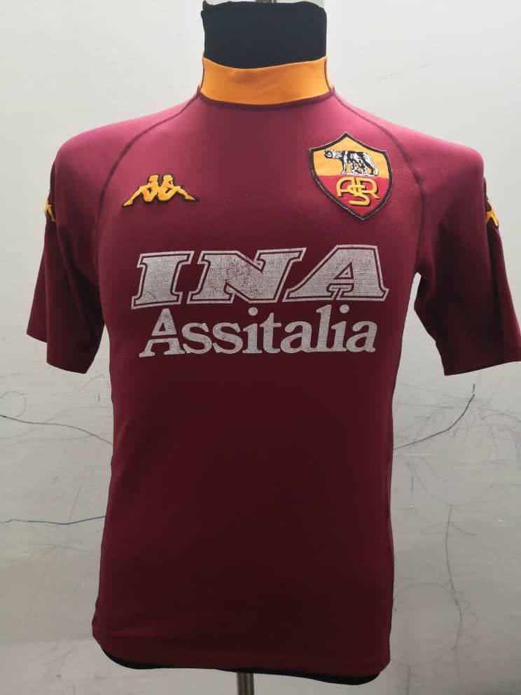 image of Kappa x Soccer Jersey Vintage As Roma Ina Assitalia Jersey in Maroon, Men's (Size Small)