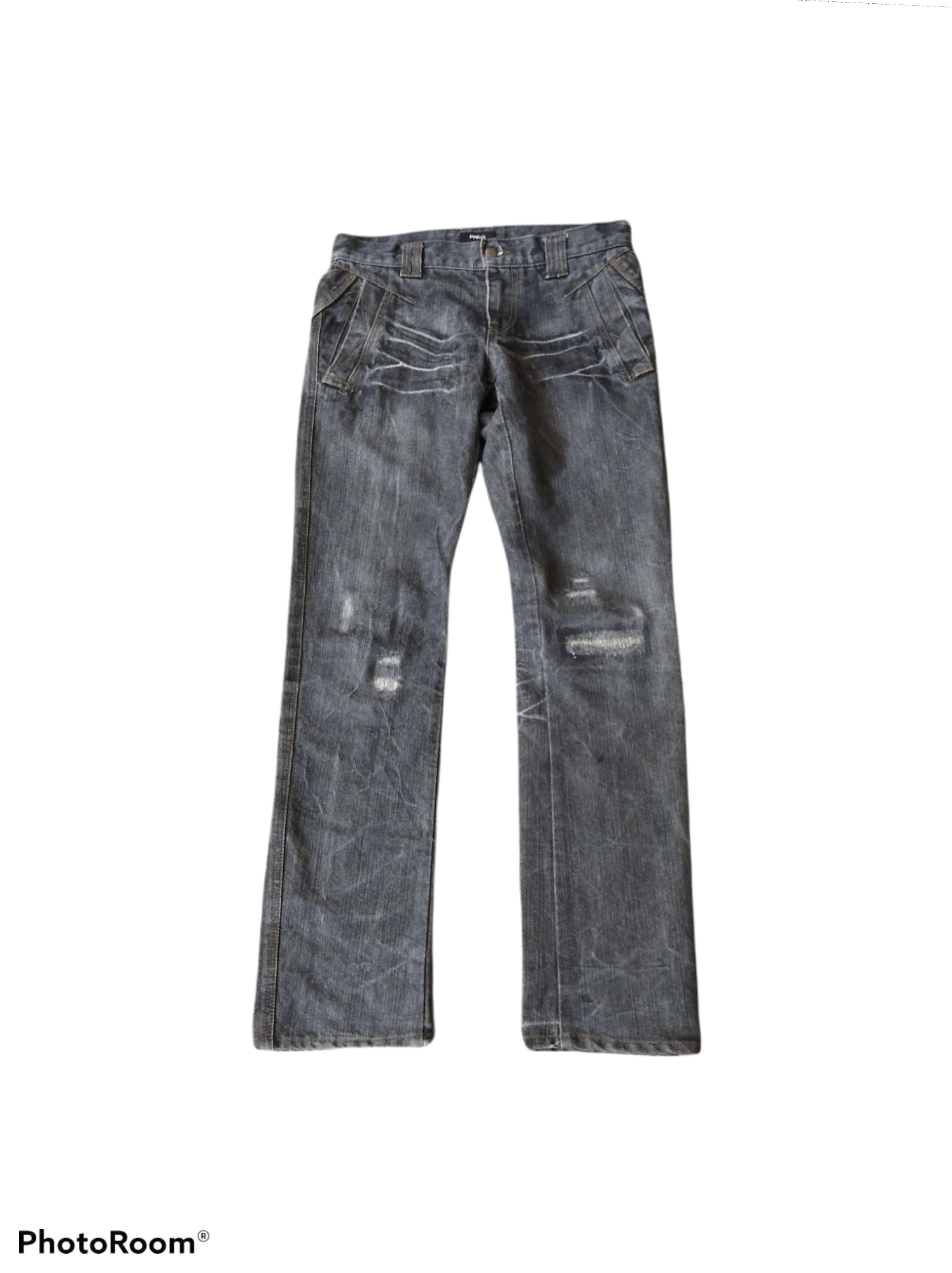 DiSTRESSED WASHED BLACK JAPANESE BRAND PRIGS BUCKLE BACK