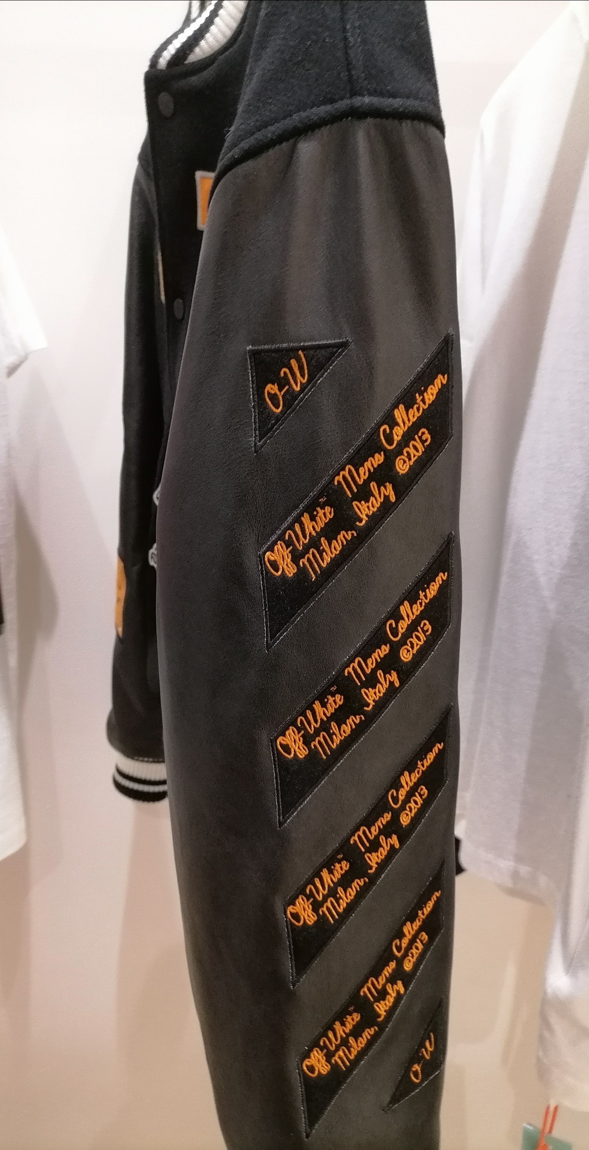 Off-White RARE OFF-WHITE LEATHER VARSITY JACKET Size US L / EU 52-54 / 3 - 7 Thumbnail