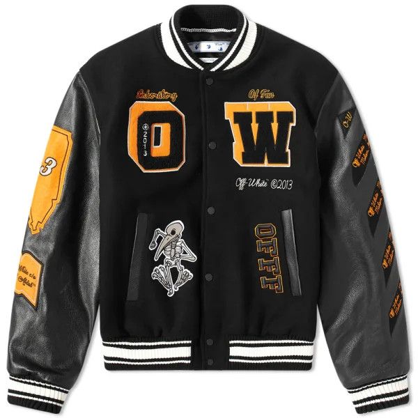 Off-White RARE OFF-WHITE LEATHER VARSITY JACKET Size US L / EU 52-54 / 3 - 3 Thumbnail