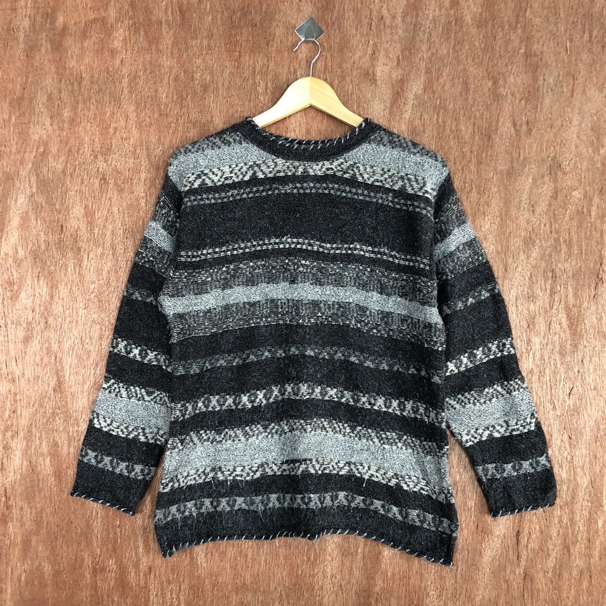 Vintage DL Vino Rouge stripe shaggy Grey Knitwear #c723 Size US M / EU 48-50 / 2 - 1 Thumbnail