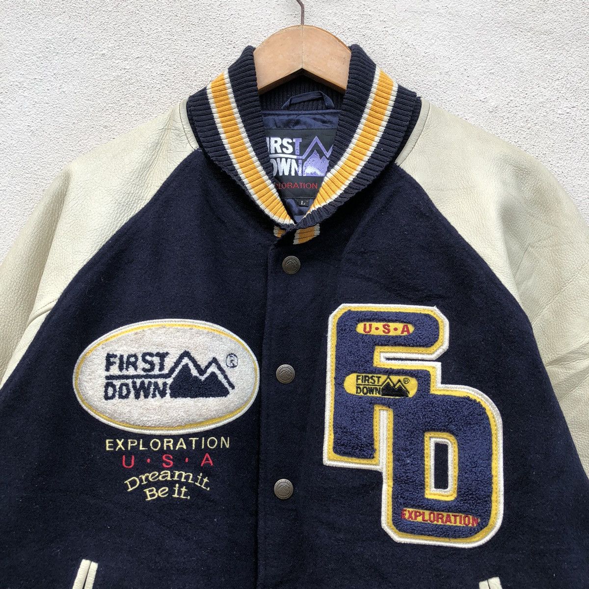 Vintage ‼️OUTDOOR BRAND FIRST DOWN BIG SPELLOUT Varsity Jacket Size US L / EU 52-54 / 3 - 6 Thumbnail