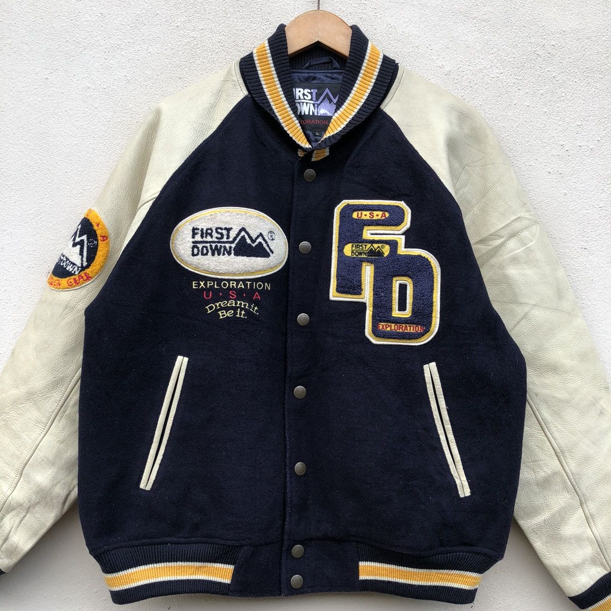 Vintage ‼️OUTDOOR BRAND FIRST DOWN BIG SPELLOUT Varsity Jacket Size US L / EU 52-54 / 3 - 8 Thumbnail