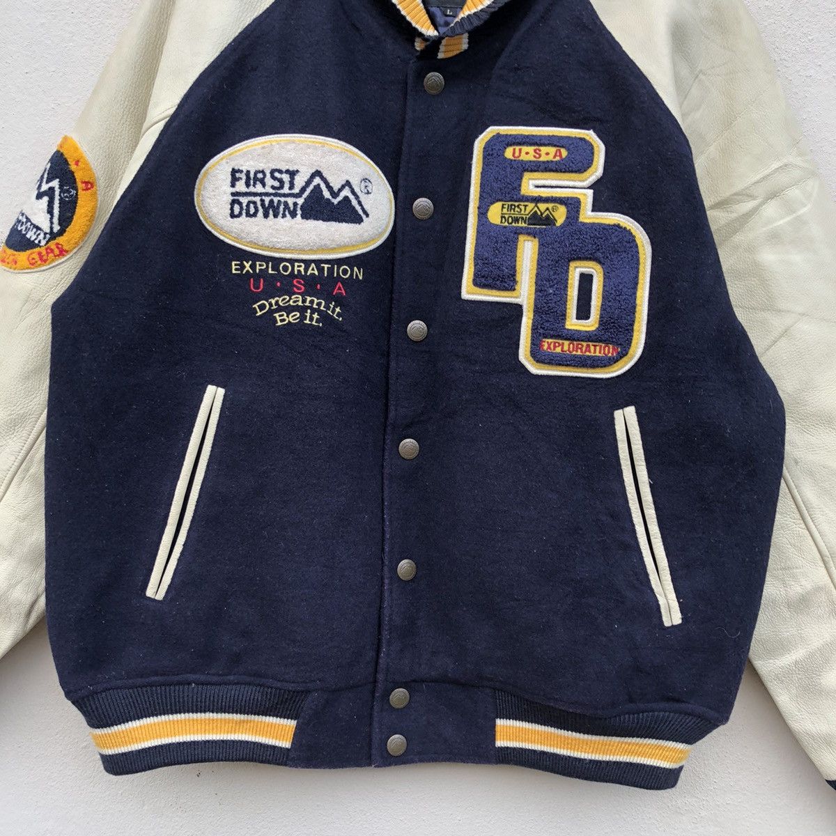 Vintage ‼️OUTDOOR BRAND FIRST DOWN BIG SPELLOUT Varsity Jacket Size US L / EU 52-54 / 3 - 7 Thumbnail