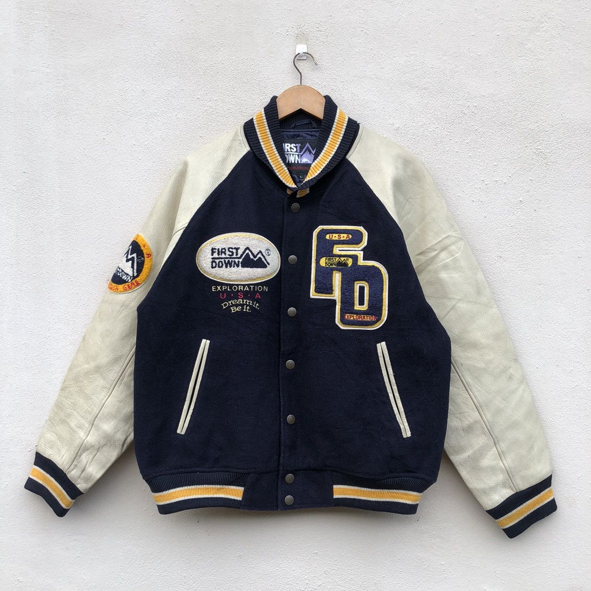 Vintage ‼️OUTDOOR BRAND FIRST DOWN BIG SPELLOUT Varsity Jacket Size US L / EU 52-54 / 3 - 5 Thumbnail