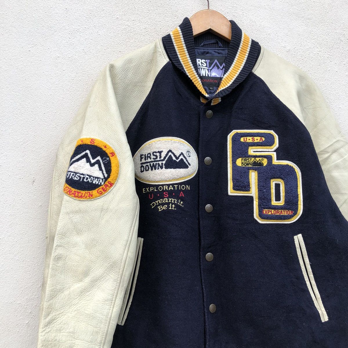 Vintage ‼️OUTDOOR BRAND FIRST DOWN BIG SPELLOUT Varsity Jacket Size US L / EU 52-54 / 3 - 10 Thumbnail