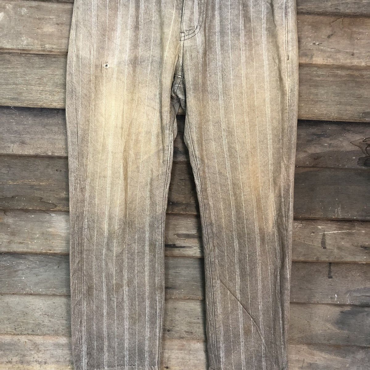 Japanese Brand DL Bee Bell faded Brown stripe Straight Pants #c975 Size US 30 / EU 46 - 4 Thumbnail