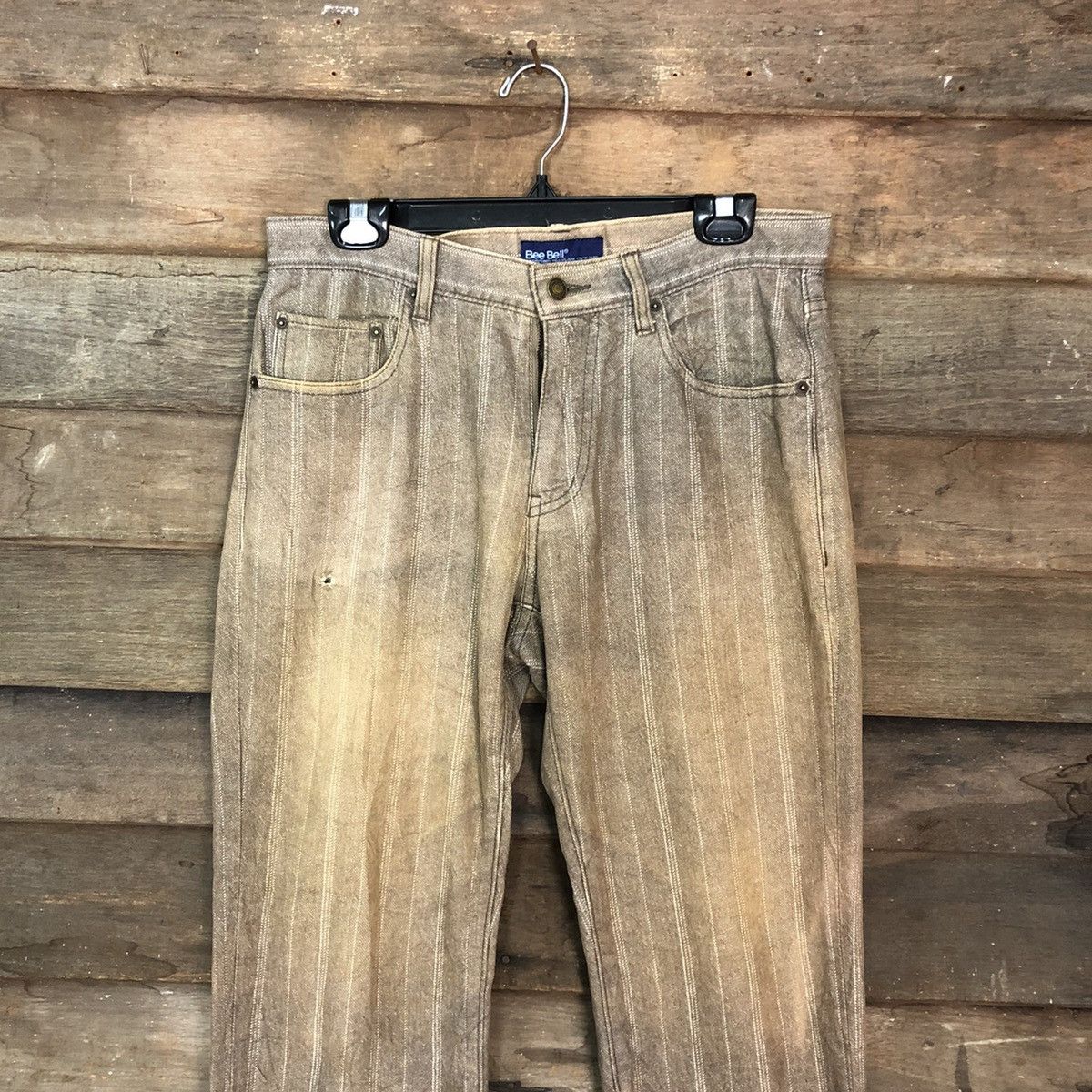 Japanese Brand DL Bee Bell faded Brown stripe Straight Pants #c975 Size US 30 / EU 46 - 2 Thumbnail
