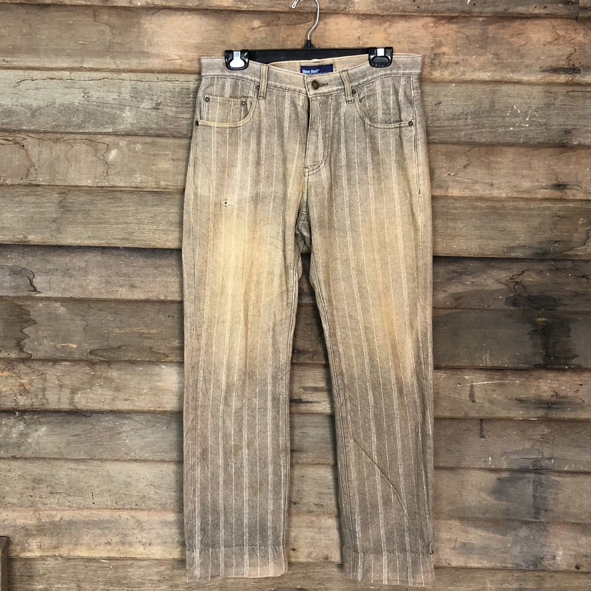 Japanese Brand DL Bee Bell faded Brown stripe Straight Pants #c975 Size US 30 / EU 46 - 1 Thumbnail