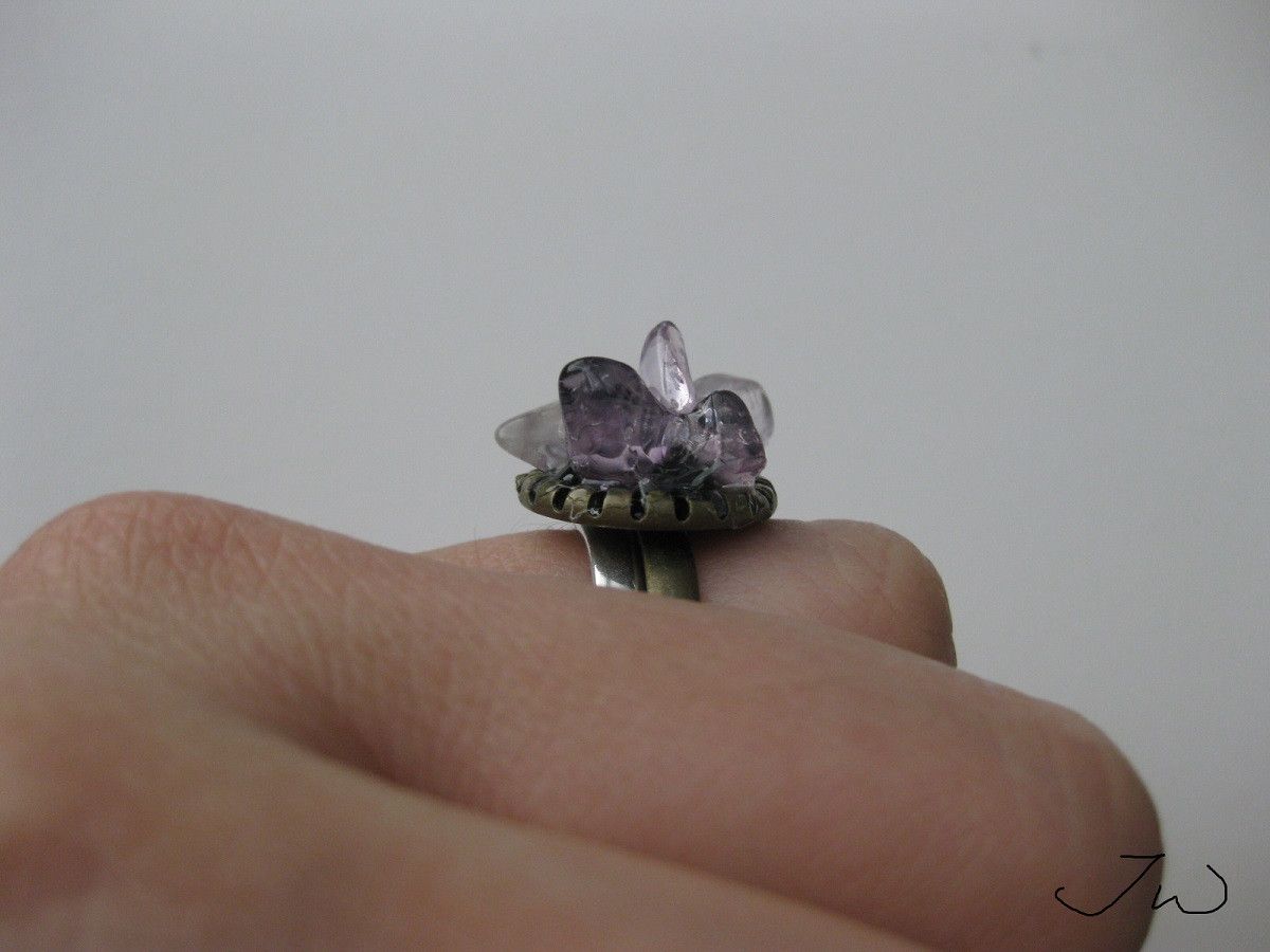 Handmade × Jewelry Purple Amethyst Crystal Chips Bronze ring Size ONE SIZE - 4 Thumbnail