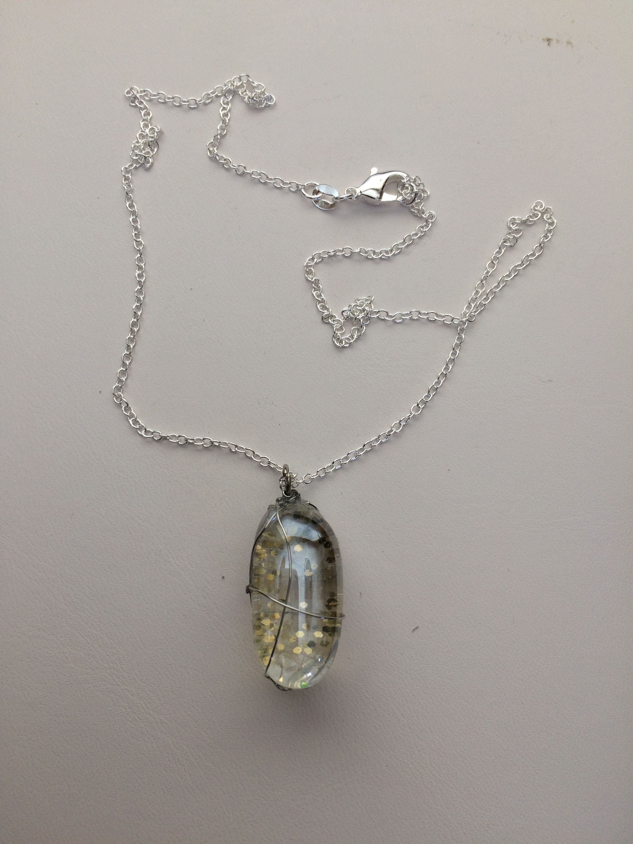 Handmade Golden Sand Wired Glass Drop Chain Necklace Size ONE SIZE - 1 Thumbnail