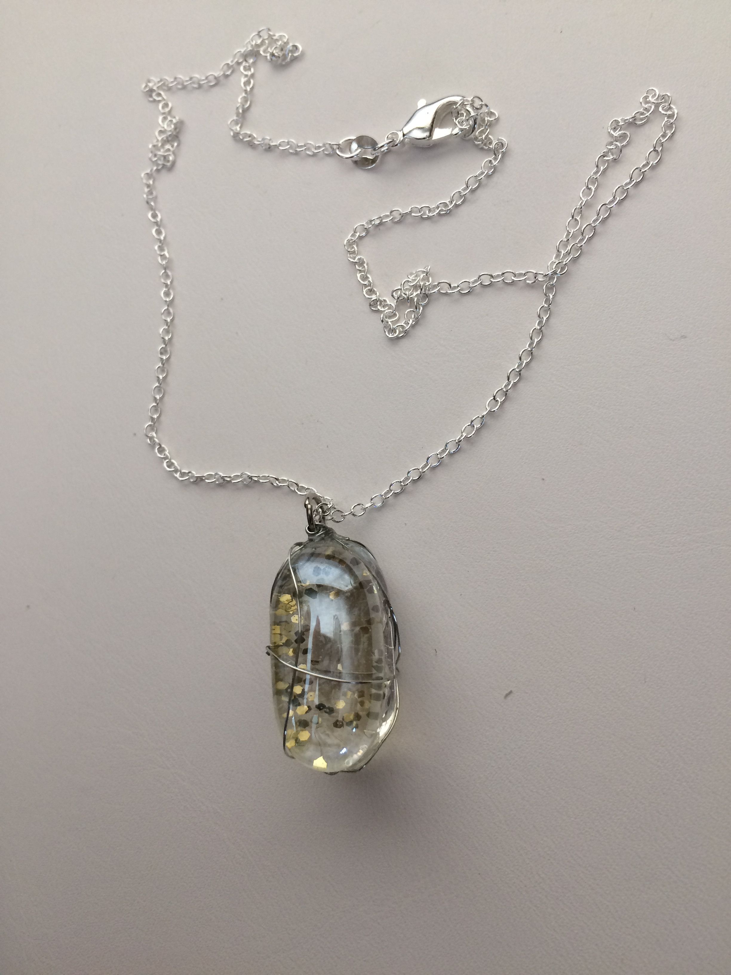 Handmade Golden Sand Wired Glass Drop Chain Necklace Size ONE SIZE - 2 Thumbnail