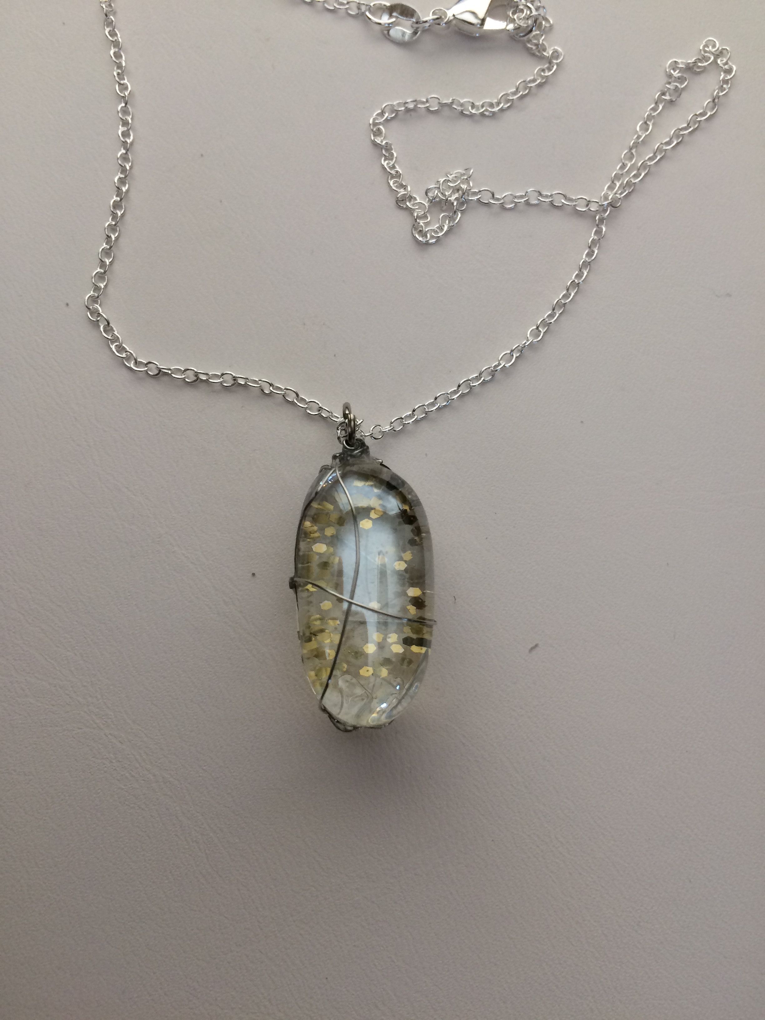 Handmade Golden Sand Wired Glass Drop Chain Necklace Size ONE SIZE - 3 Thumbnail