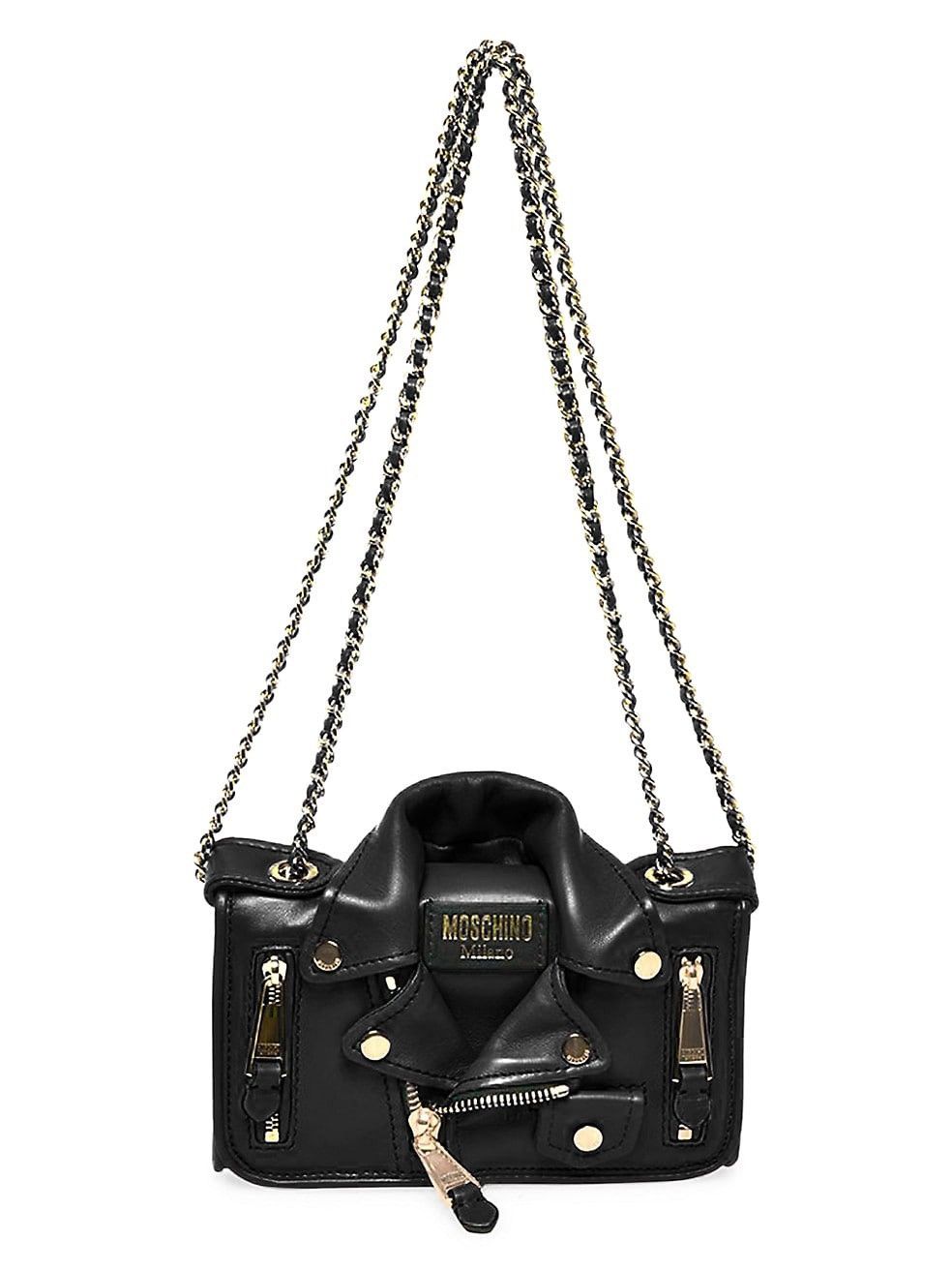 Moschino Black Biker Jacket Leather Crossbody Bag WOC