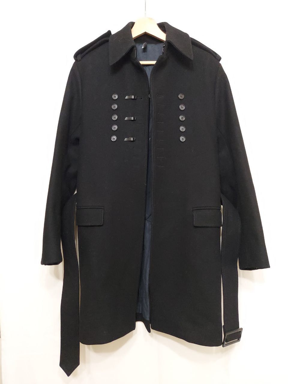 image of Dior x Hedi Slimane Fw06 Aw06 Belted Military Trench Coat in Black, Men's (Size Medium)