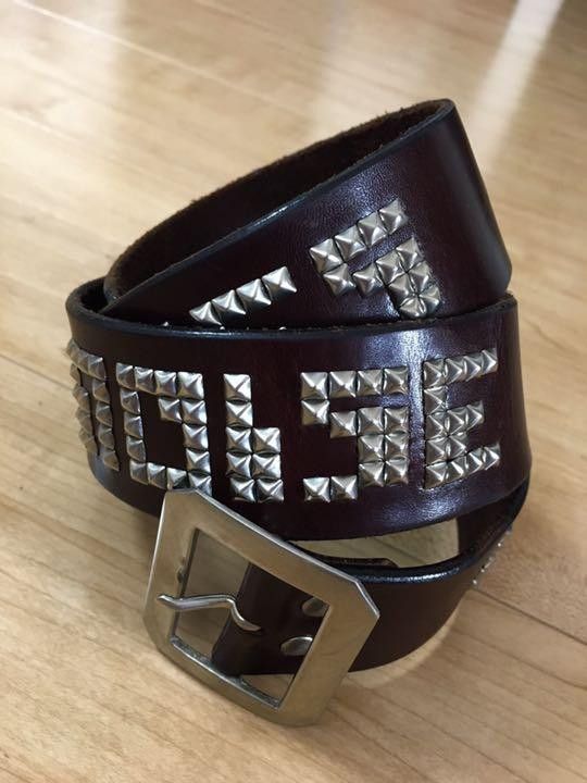 image of Undercover Archive "we Make Noise Not Clothes" Studded Leather Belt in Brown, Men's