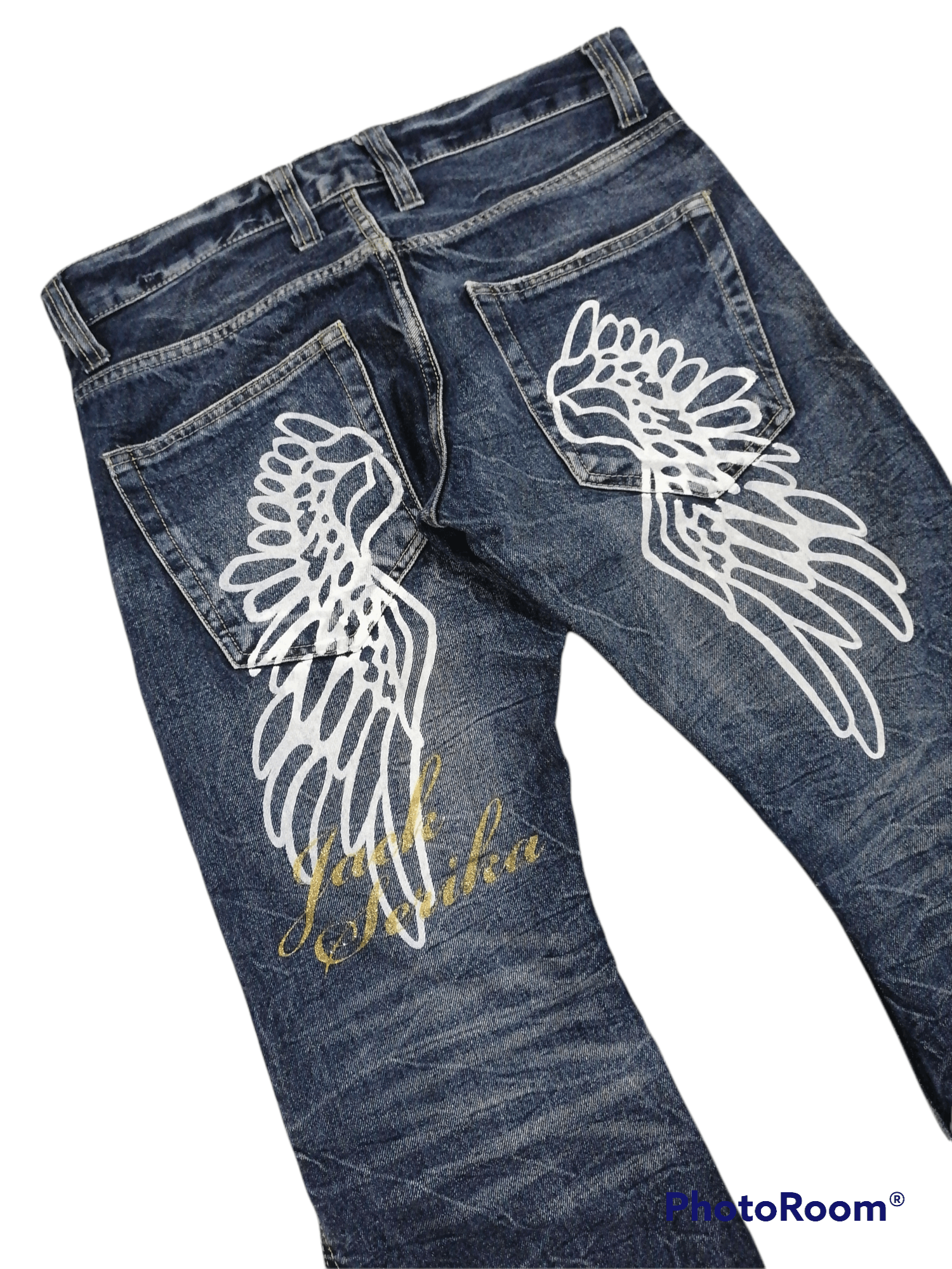 Japanese Brand × Vintage Flare Jeans Jack Serika Angel Whisker Denim Pants Size US 31 - 2 Thumbnail