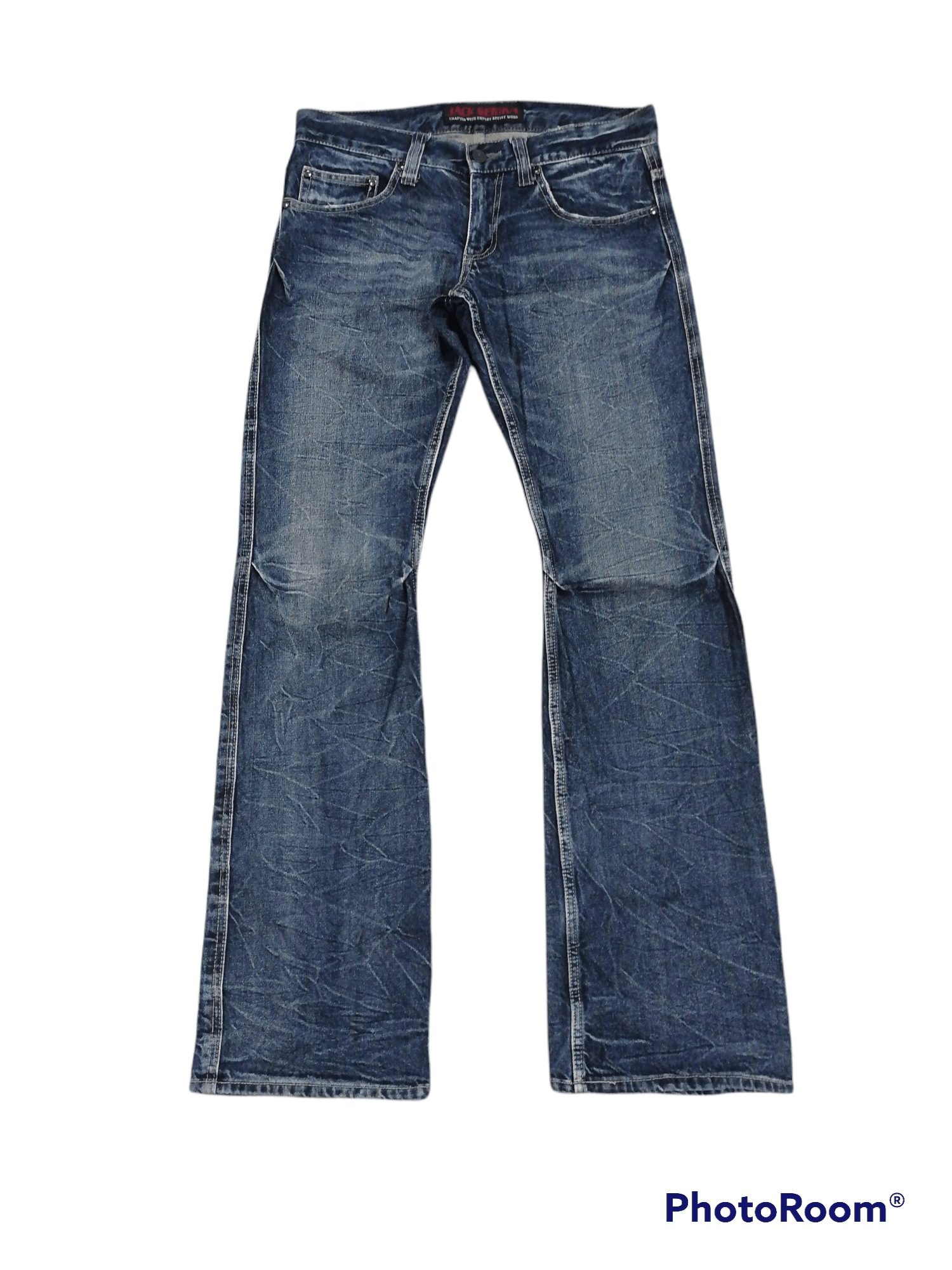 Japanese Brand × Vintage Flare Jeans Jack Serika Angel Whisker Denim Pants Size US 31 - 3 Thumbnail