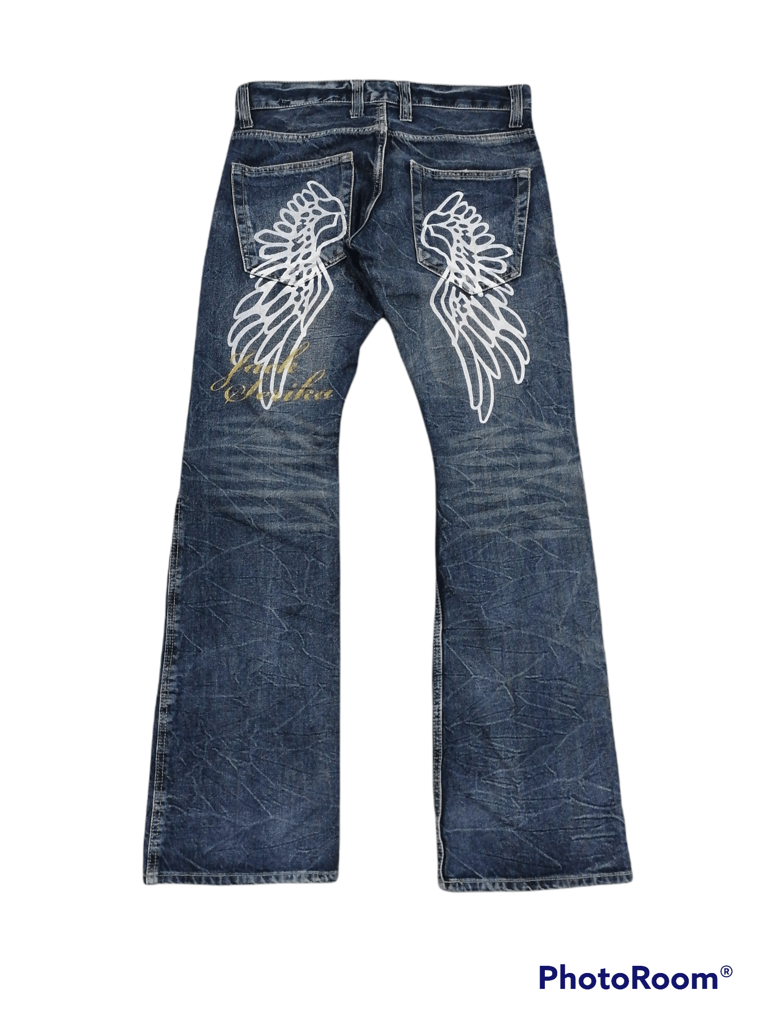 Japanese Brand × Vintage Flare Jeans Jack Serika Angel Whisker Denim Pants Size US 31 - 1 Thumbnail