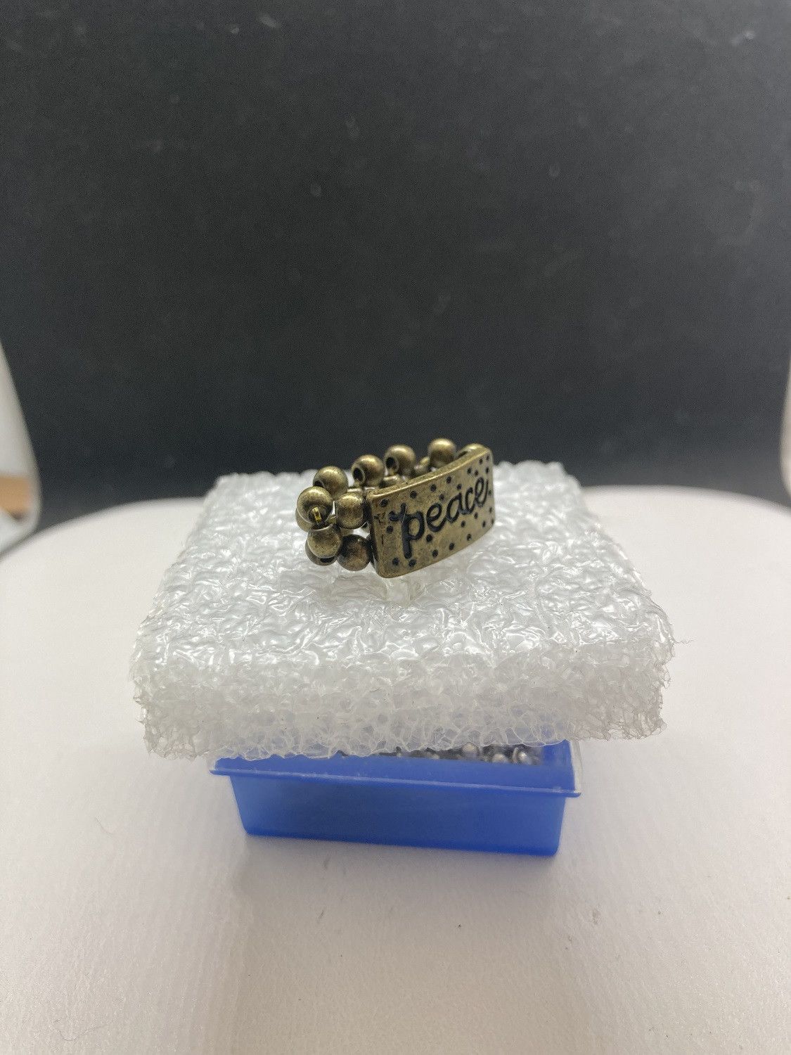 Handmade Peace tag bronze beads ring - size 5.5 Size ONE SIZE - 2 Thumbnail