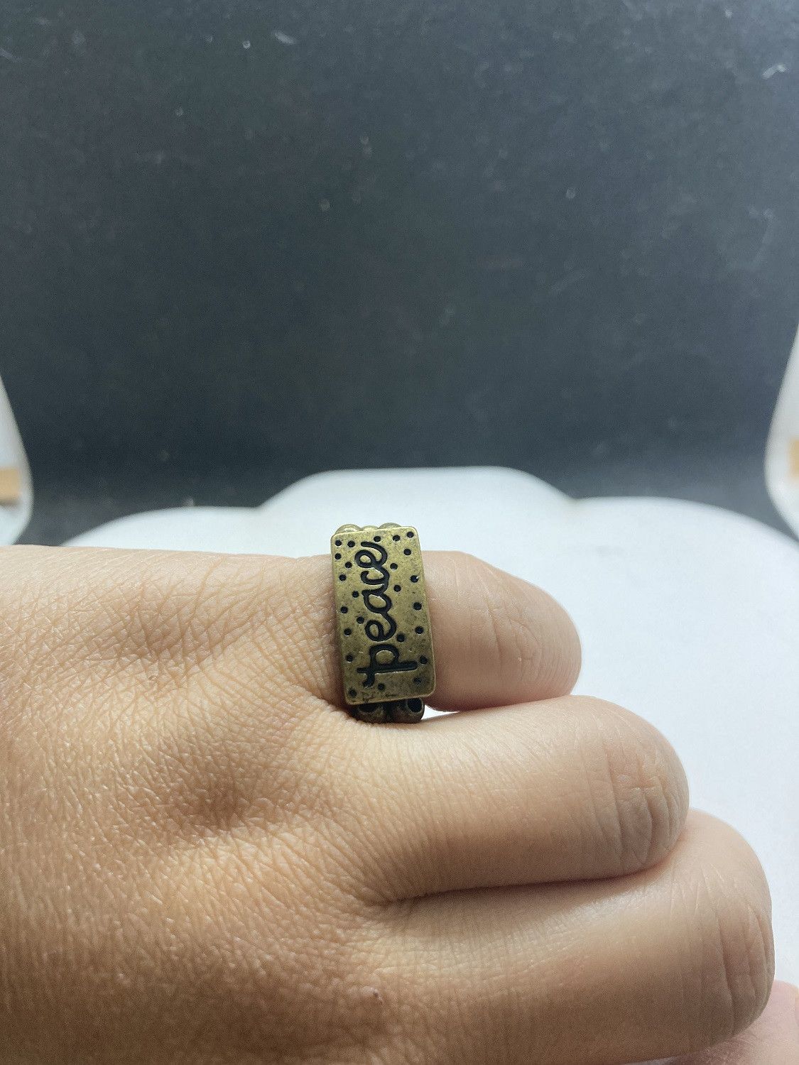 Handmade Peace tag bronze beads ring - size 5.5 Size ONE SIZE - 3 Thumbnail