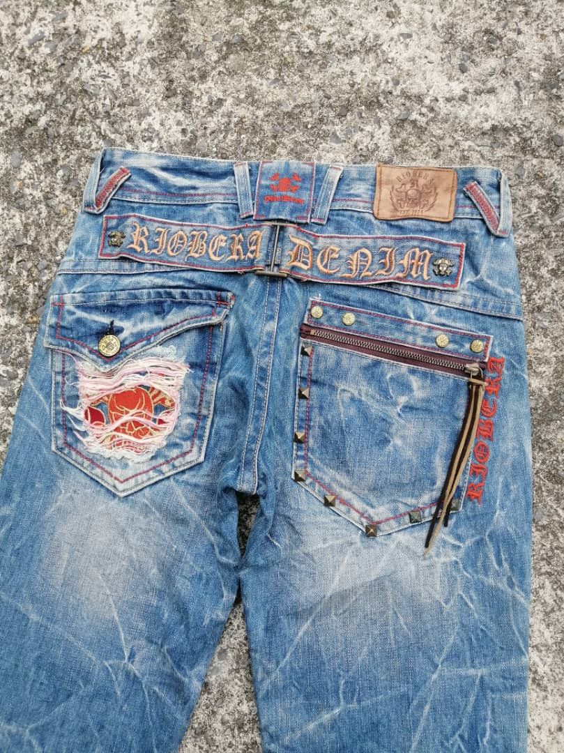 Japanese Brand Riobera Nice Design Distressed Denim Jeans Size 29" - 3 Thumbnail