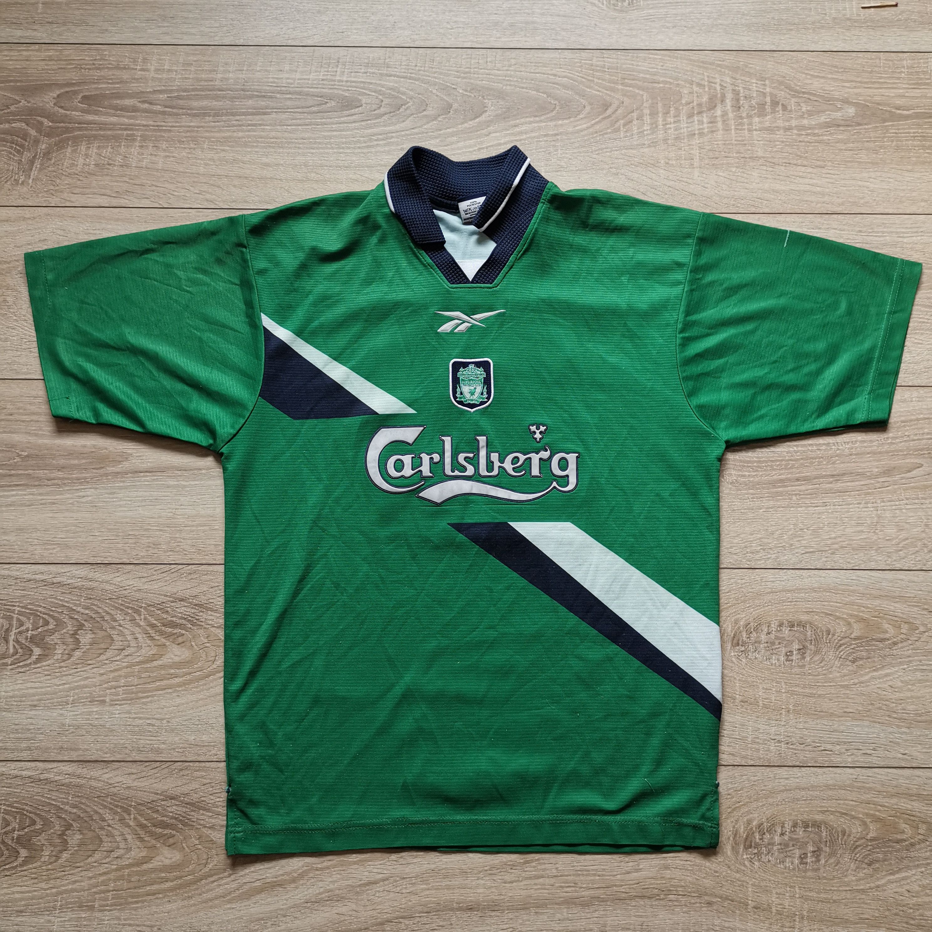 image of Reebok Liverpool 1999 2000 22 Camara Away Shirt in Green, Men's (Size Small)