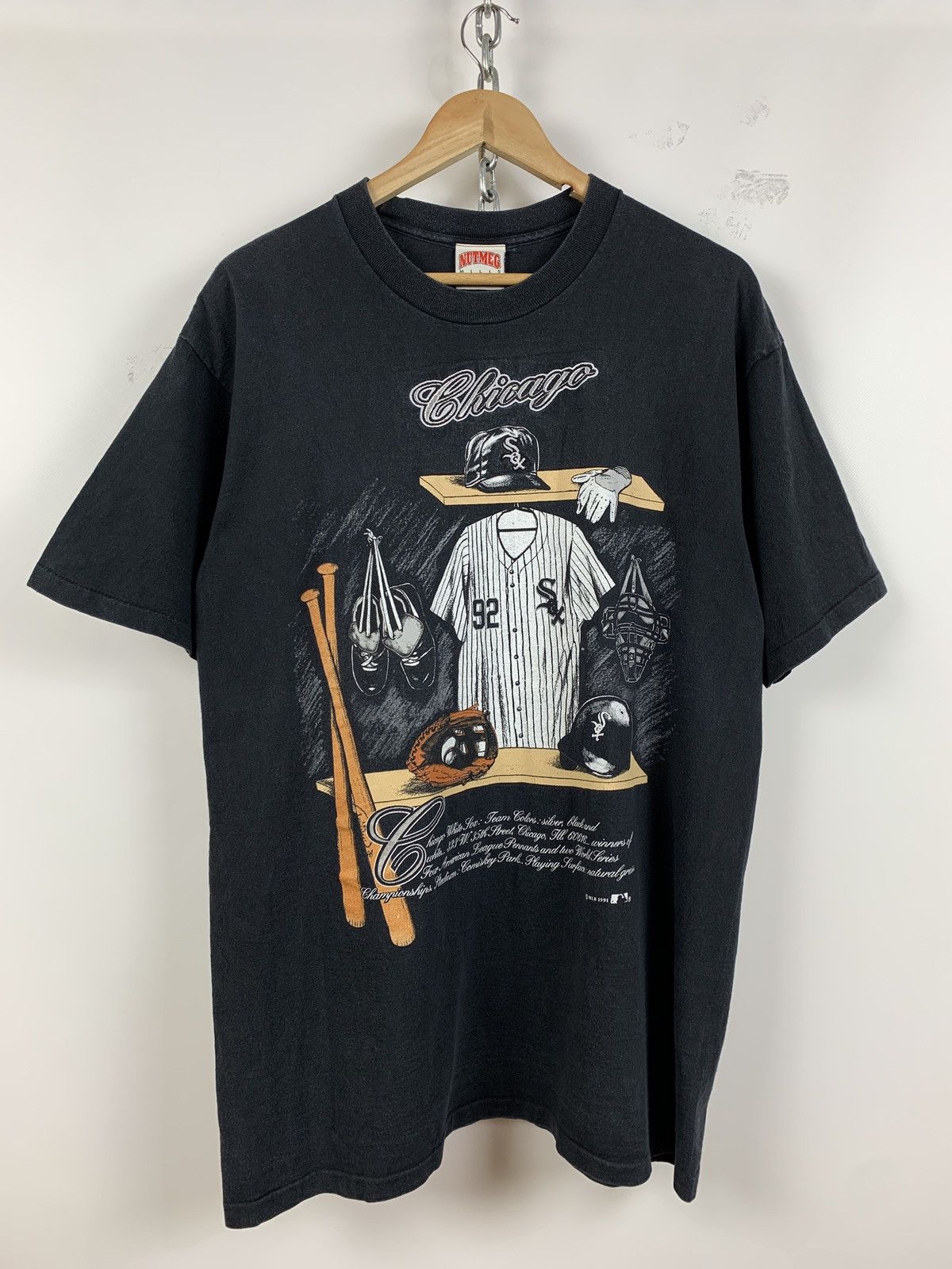 MLB 1991 Vintage Chicago White Sox MLB Nutmeg Single Stitch Tee Size US XL / EU 56 / 4 - 1 Thumbnail