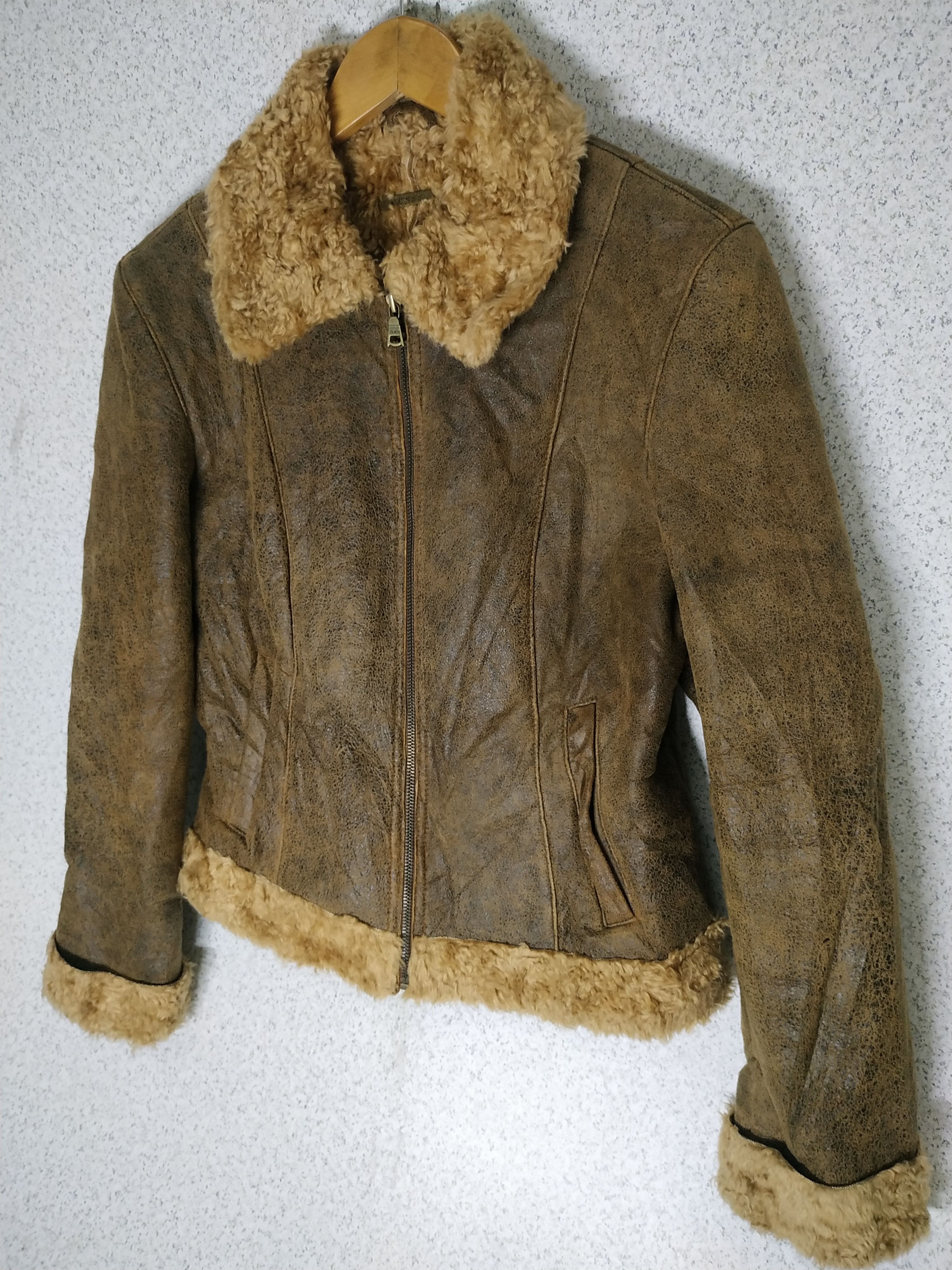 Genuine Leather Guess Zip Up Sherpa Leather Jacket Size M / US 6-8 / IT 42-44 - 2 Thumbnail