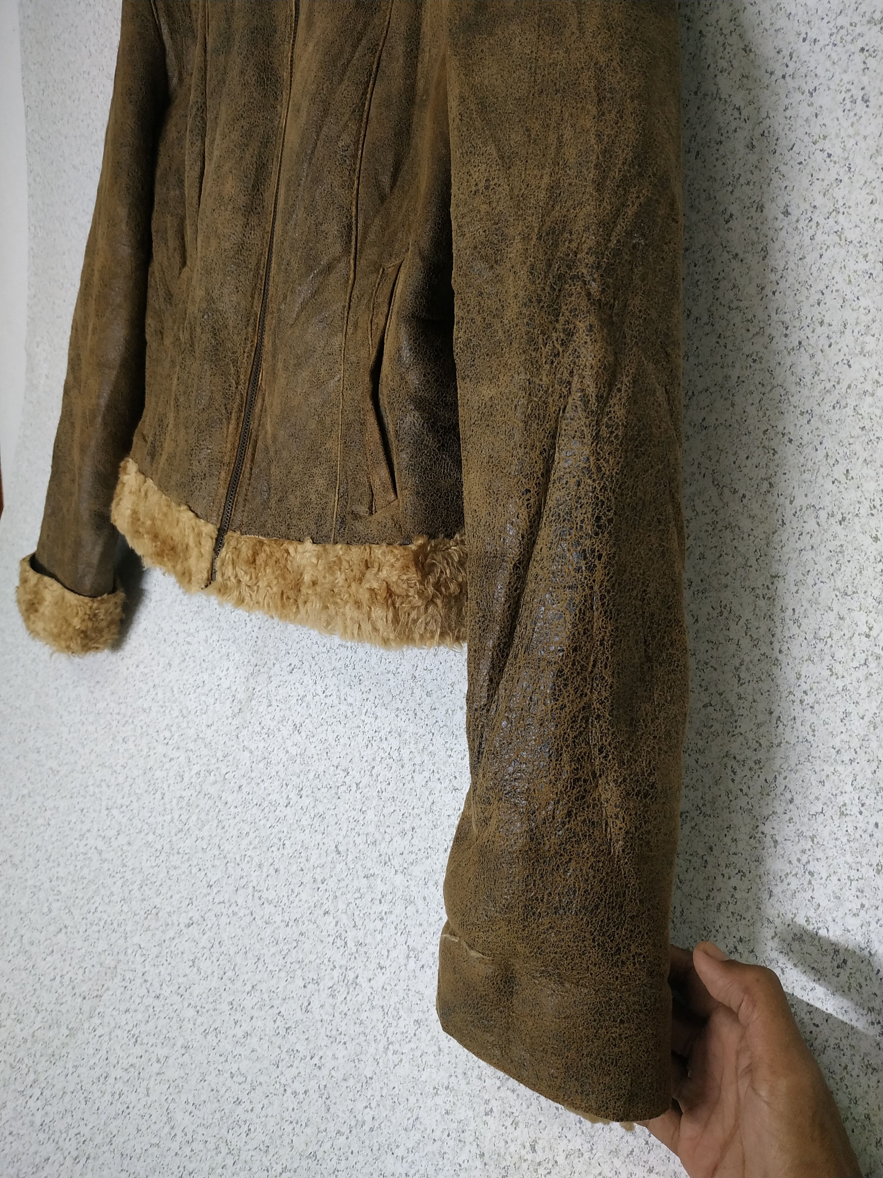 Genuine Leather Guess Zip Up Sherpa Leather Jacket Size M / US 6-8 / IT 42-44 - 5 Thumbnail