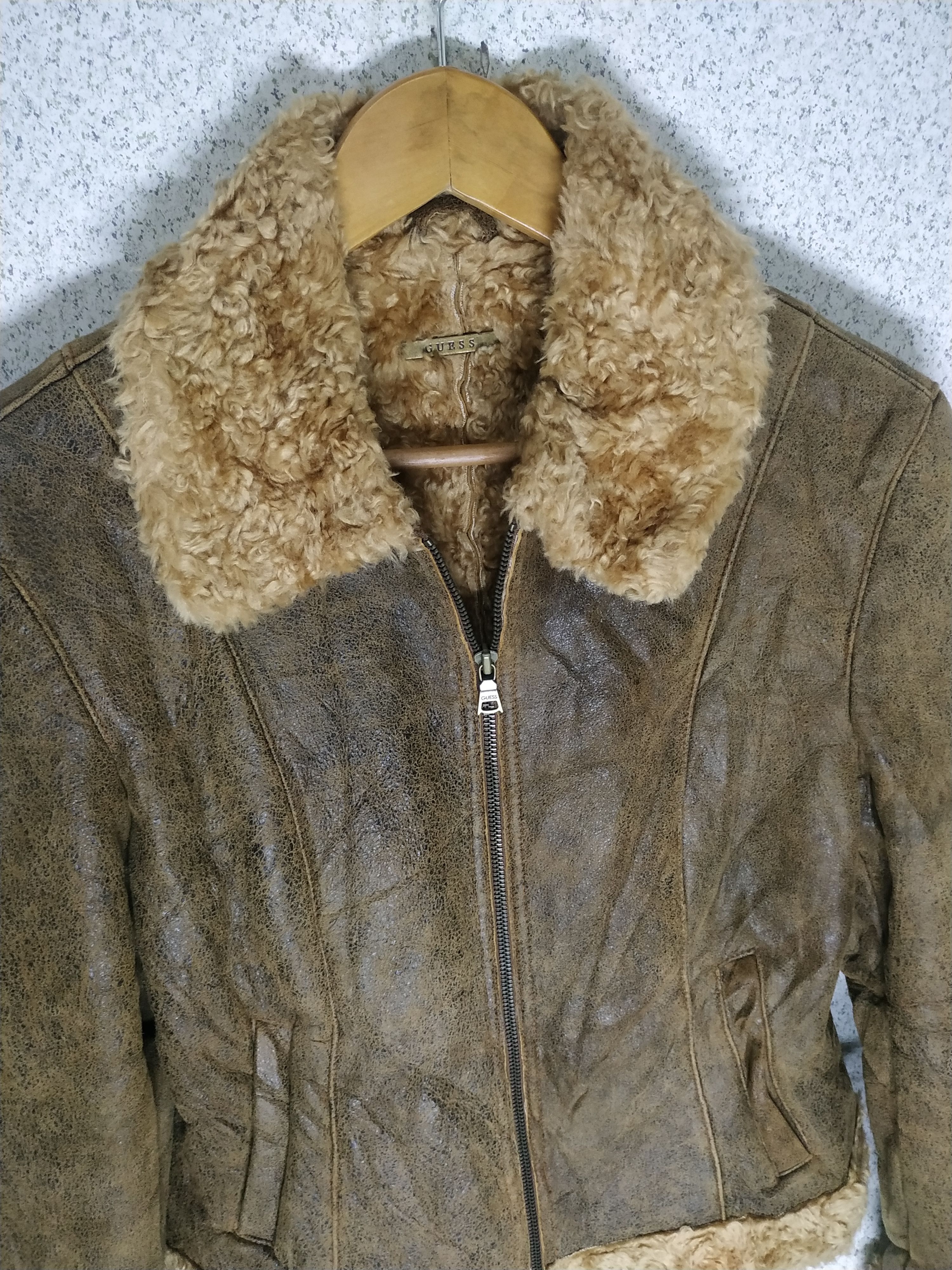 Genuine Leather Guess Zip Up Sherpa Leather Jacket Size M / US 6-8 / IT 42-44 - 4 Thumbnail