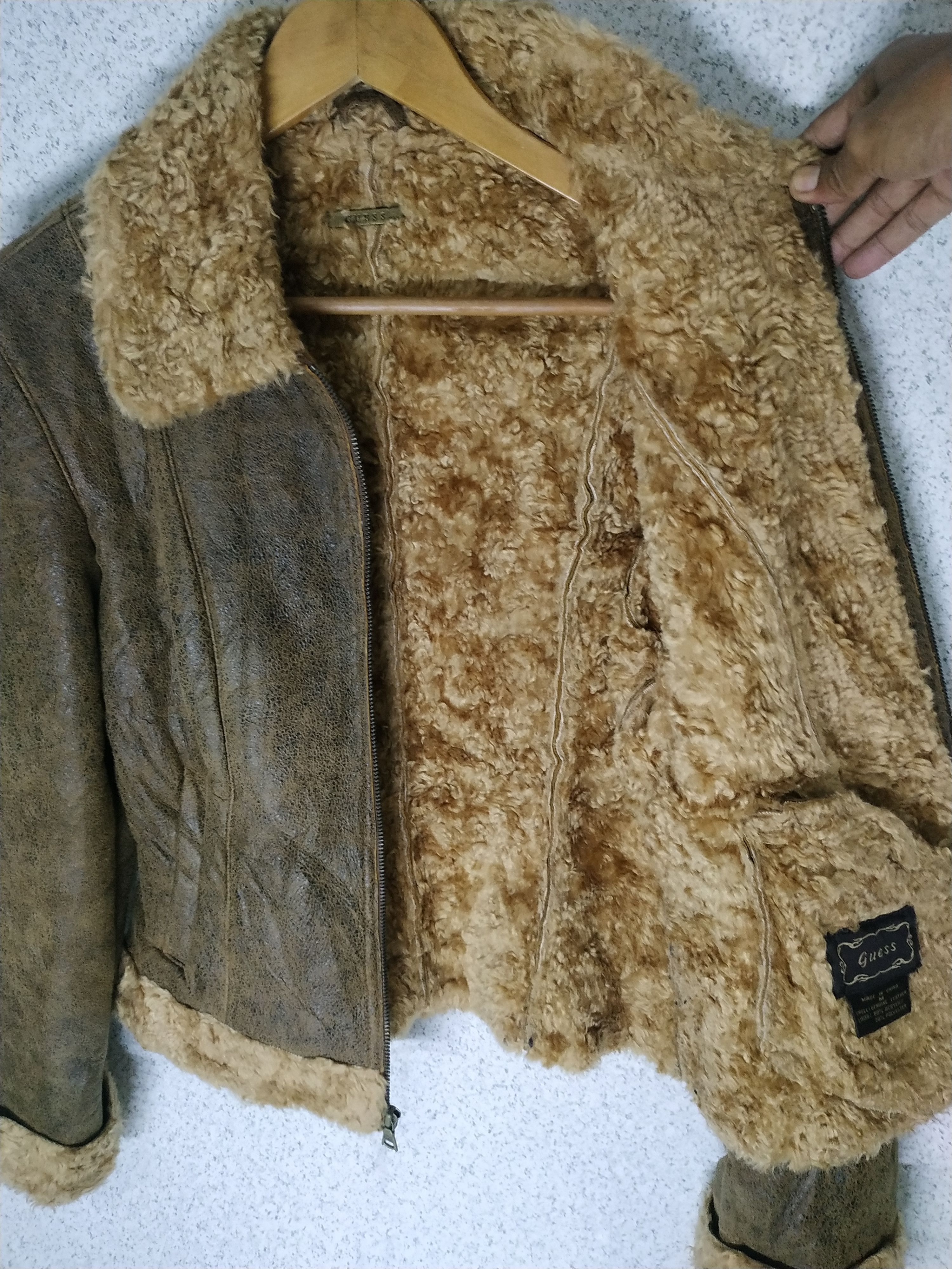 Genuine Leather Guess Zip Up Sherpa Leather Jacket Size M / US 6-8 / IT 42-44 - 7 Thumbnail