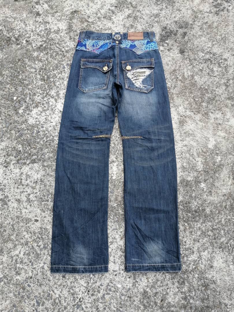 Japanese Brand Osaka Big Train Embroidered Distressed Denim Jeans Size US 29 - 1 Thumbnail