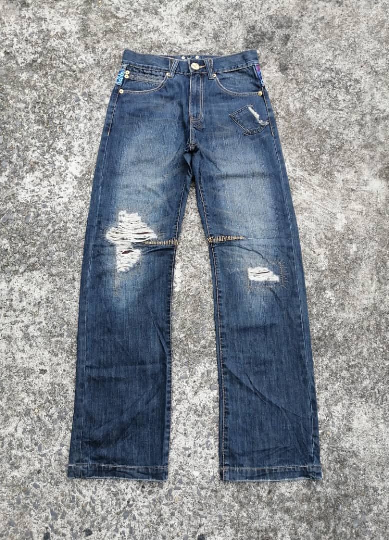 Japanese Brand Osaka Big Train Embroidered Distressed Denim Jeans Size US 29 - 3 Thumbnail
