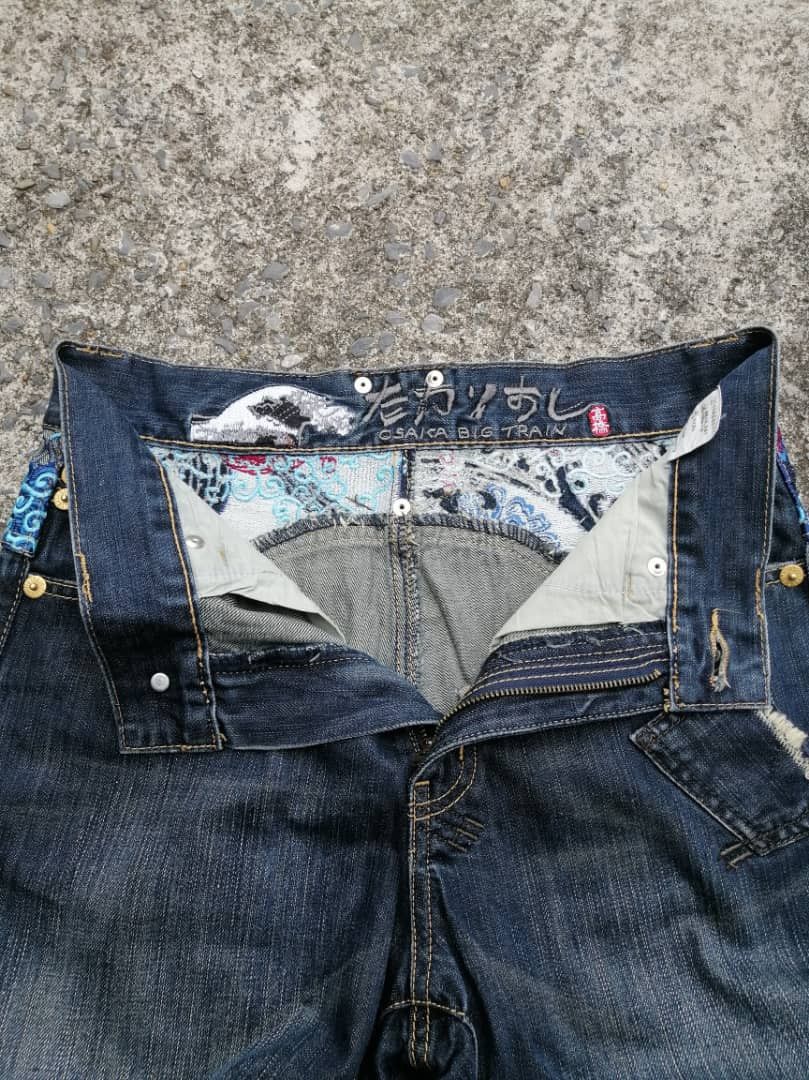 Japanese Brand Osaka Big Train Embroidered Distressed Denim Jeans Size US 29 - 6 Thumbnail