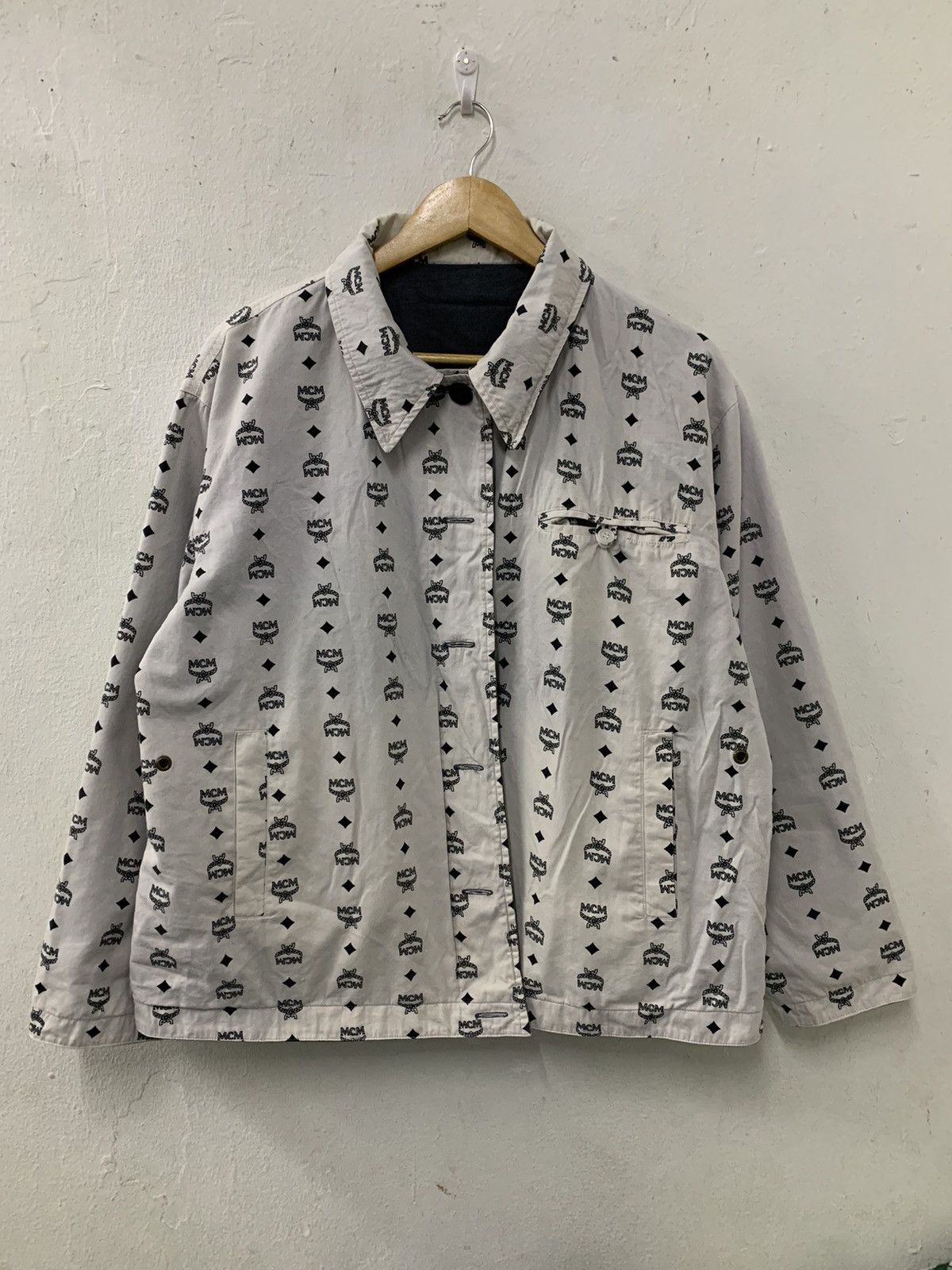 image of MCM Reversible Monogram Plain Faded Jacket Destroy Button, Men's (Size Medium)
