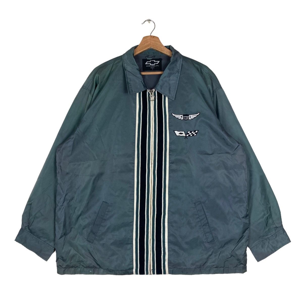 Vintage Vintage Chevrolet USA Middle Stripe Zipper Back Logo Jacket Size US L / EU 52-54 / 3 - 1 Thumbnail