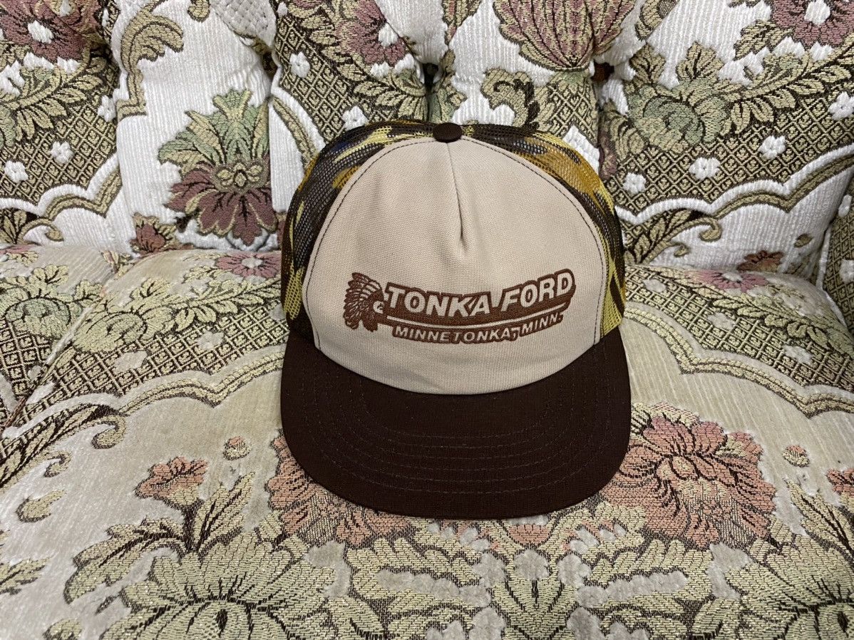 Vintage 70s Tonka Brown Camo Trucker Hat Chrome Kapital Style VTG Size ONE SIZE - 1 Thumbnail