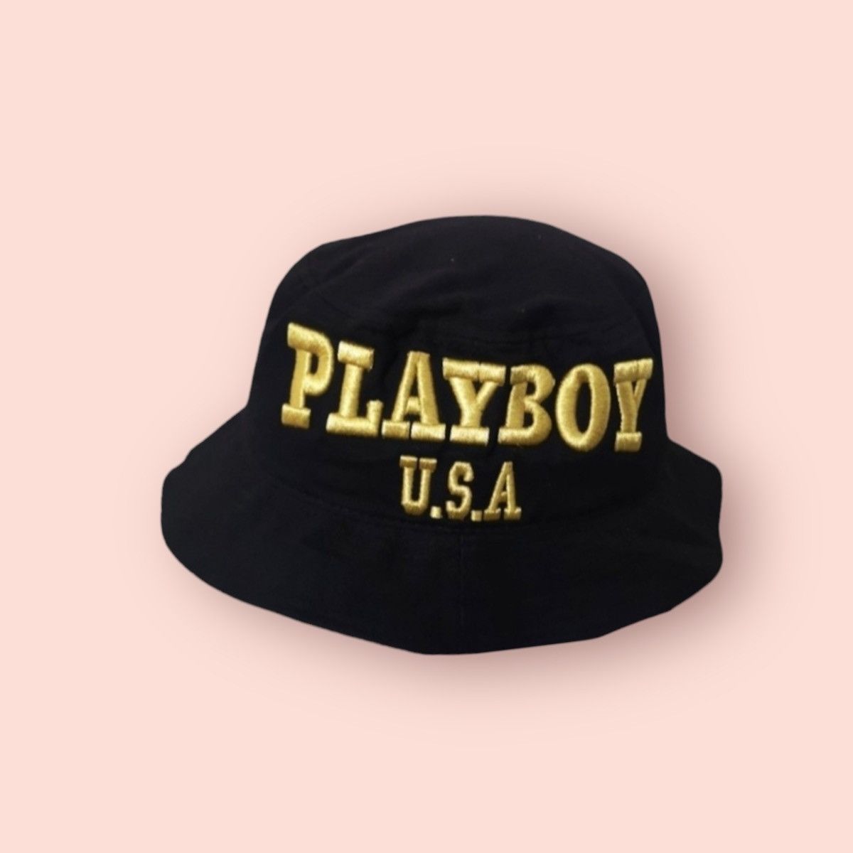 Playboy × Vintage PLAYBOY USA BIG GOLD EMBROIDERED SPELLOUT BUCKET HAT Size ONE SIZE - 9 Thumbnail