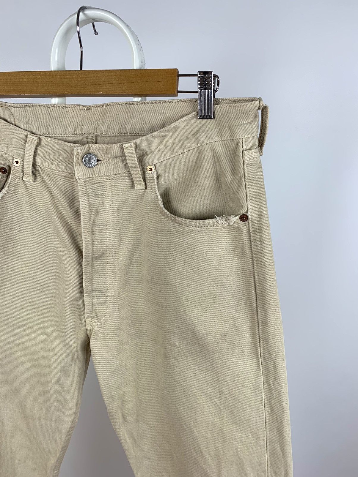 Levi's 90s Vintage Levi’s 501 Distressed Beige Denim Jeans Pants Size US 34 / EU 50 - 5 Thumbnail