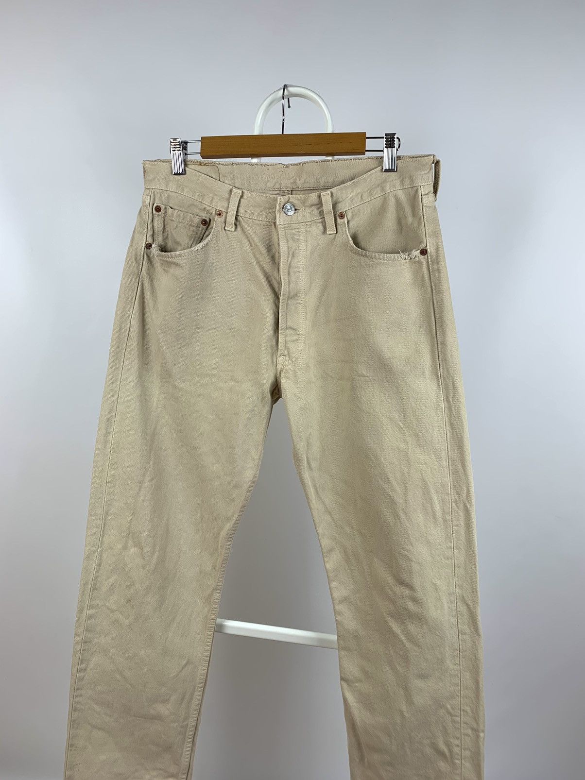Levi's 90s Vintage Levi’s 501 Distressed Beige Denim Jeans Pants Size US 34 / EU 50 - 4 Thumbnail